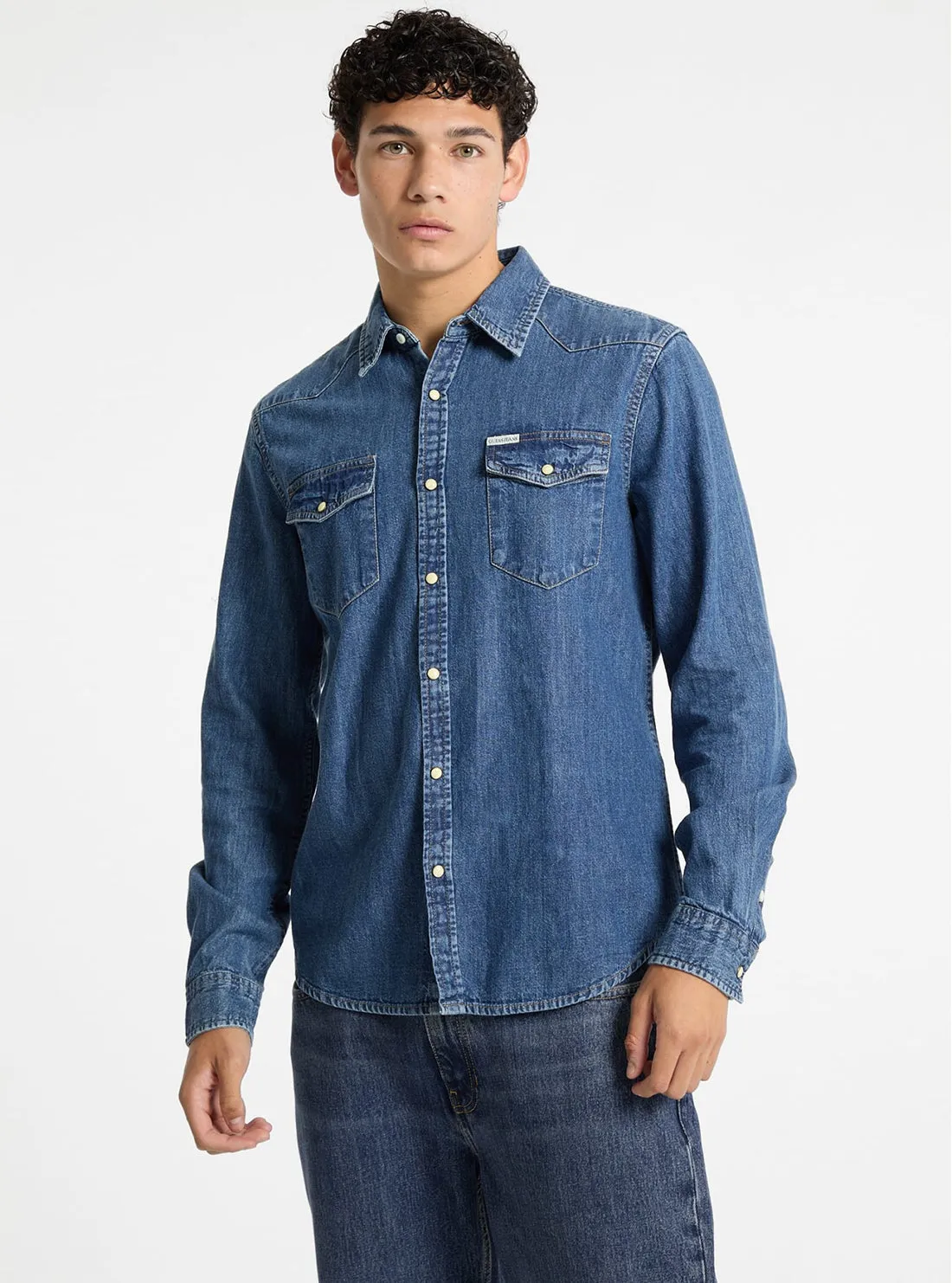 Modern Cut Active Fit Guess Jeans Slim Long Sleeve Denim Shirt