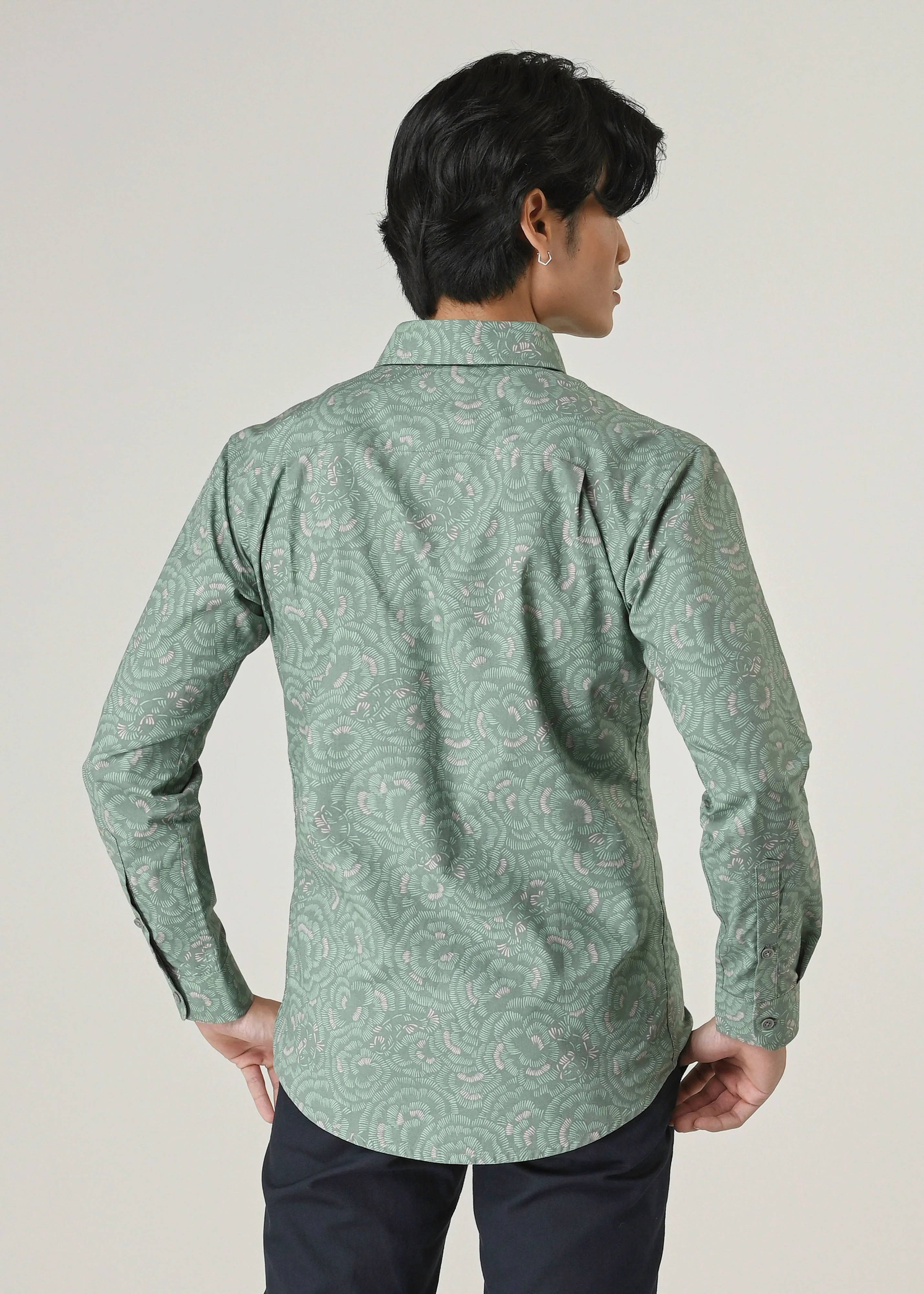 Wrinkle Resistant Finish Adjustable Hem ACAI - PEONY KOI OLIVE