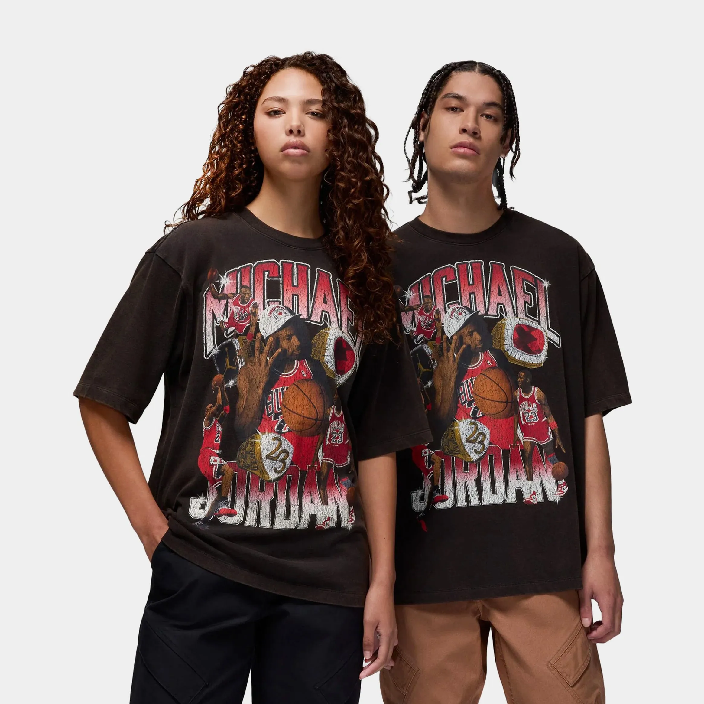 Casual layering piece Geometric Pattern Flight Essentials Rings Oversized Mens Short Sleeve Shirt (Black/Varsity Red)