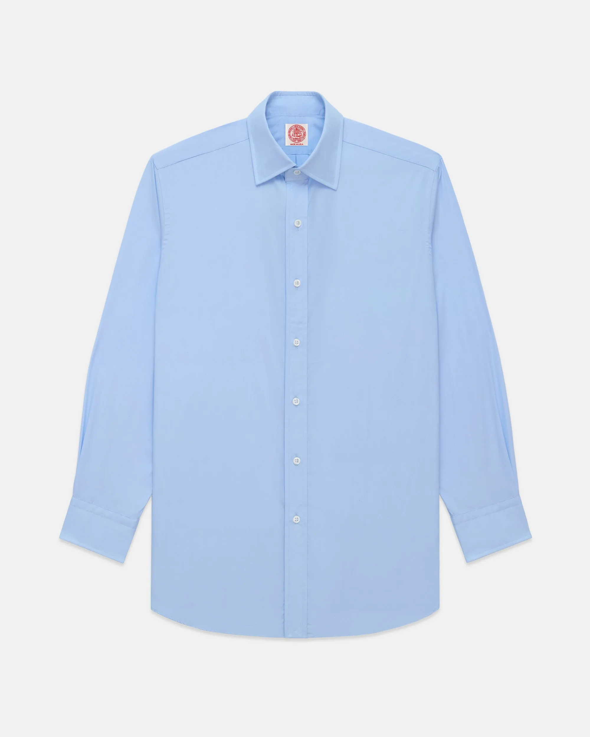 garden party Made-in-USA Thomas Mason Solid Blue Spread Collar Dress Shirt - Regular Fit
