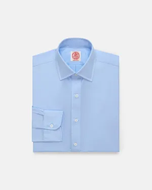 Easy Fit Made-in-USA Thomas Mason Solid Blue Spread Collar Dress Shirt - Regular Fit