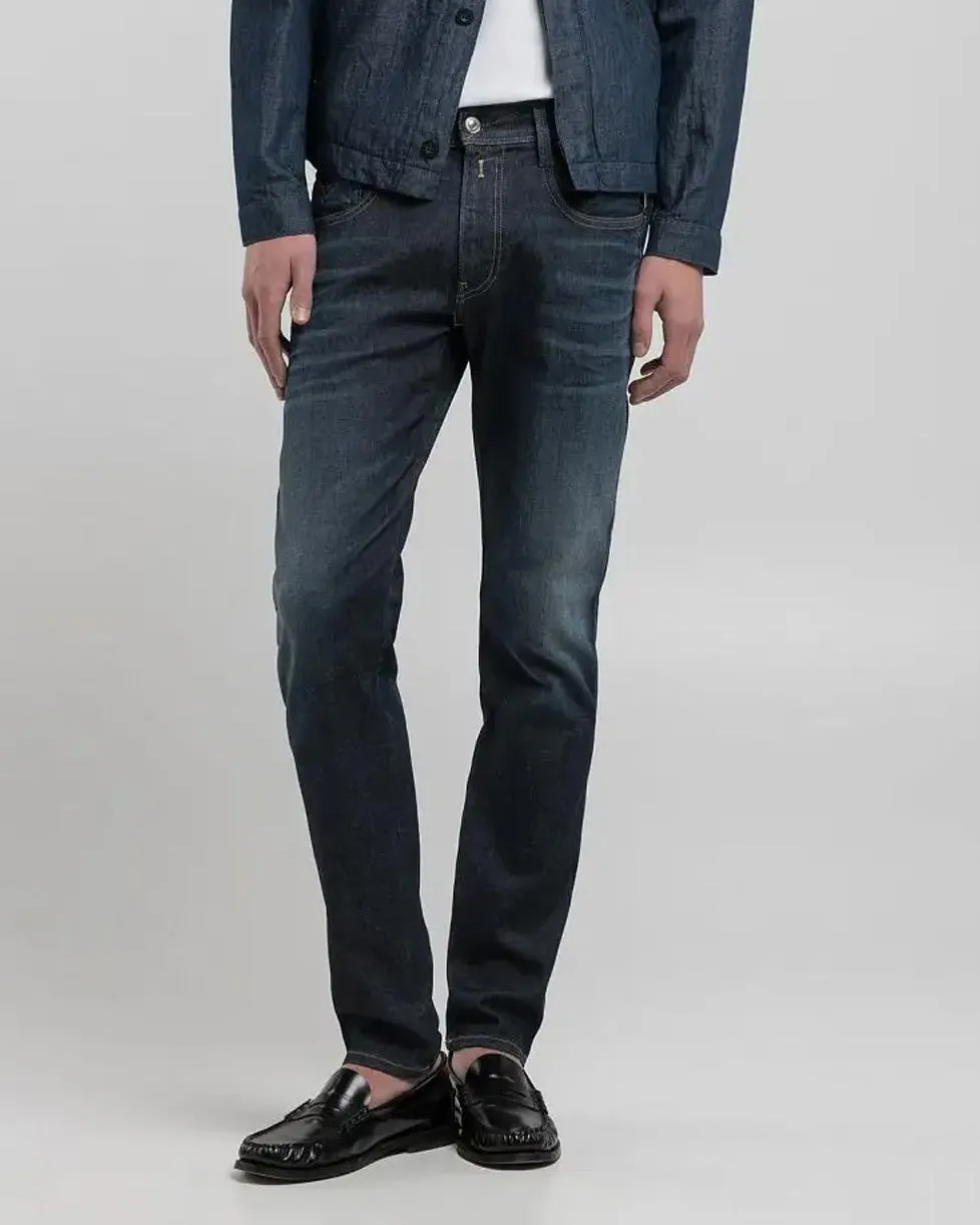 Spring Mood Office Wear Minimalist Replay Anbass Slim Fit Hyperflex Dust Mens Jeans - Dark Blue