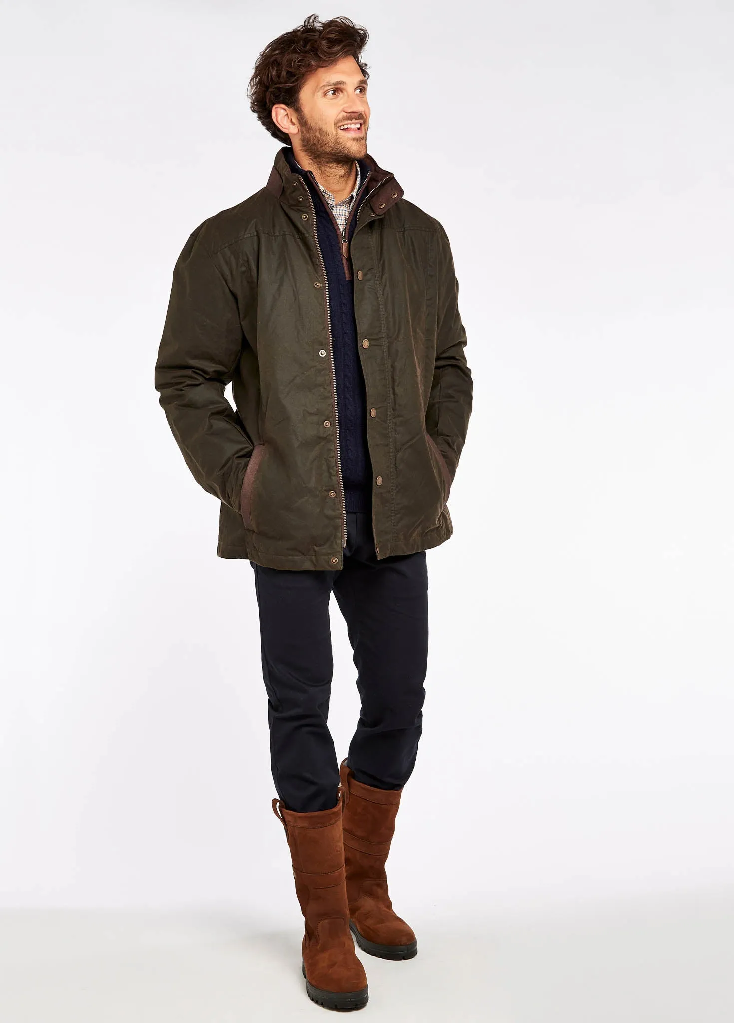 Carrickfergus Men's Waxed Cotton Jacket - Olive Urban Hike Style