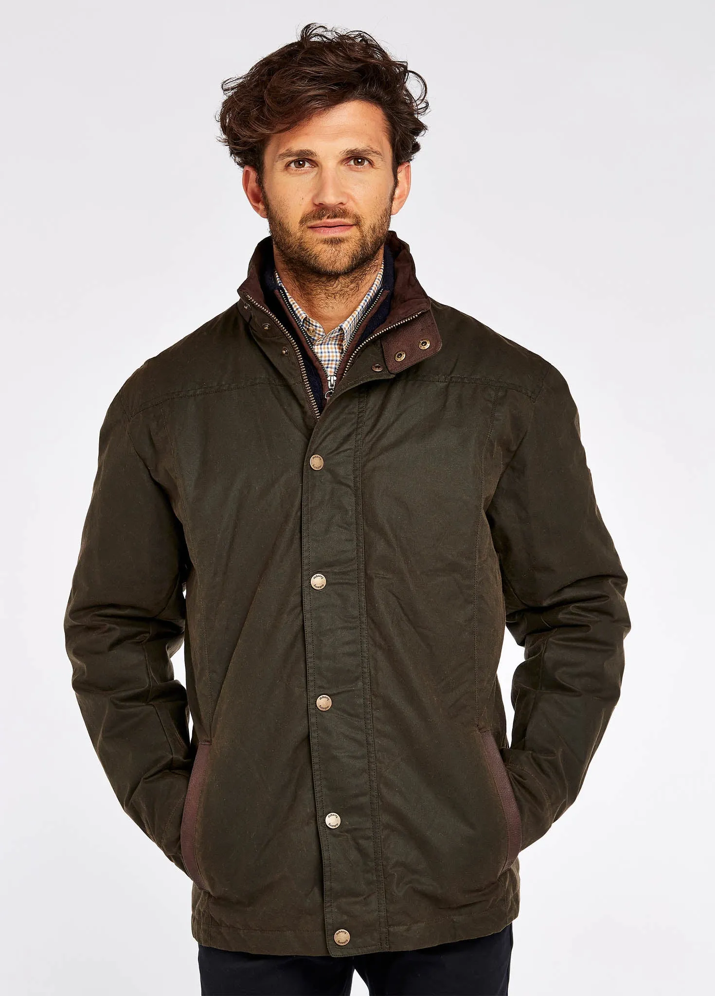 Carrickfergus Men's Waxed Cotton Jacket - Olive Compression Panels
