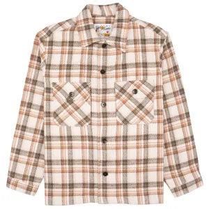 Over Shirt - Triple Yarn Twill Check Brush - Beige Eye-Catching Pattern Luxury Feel