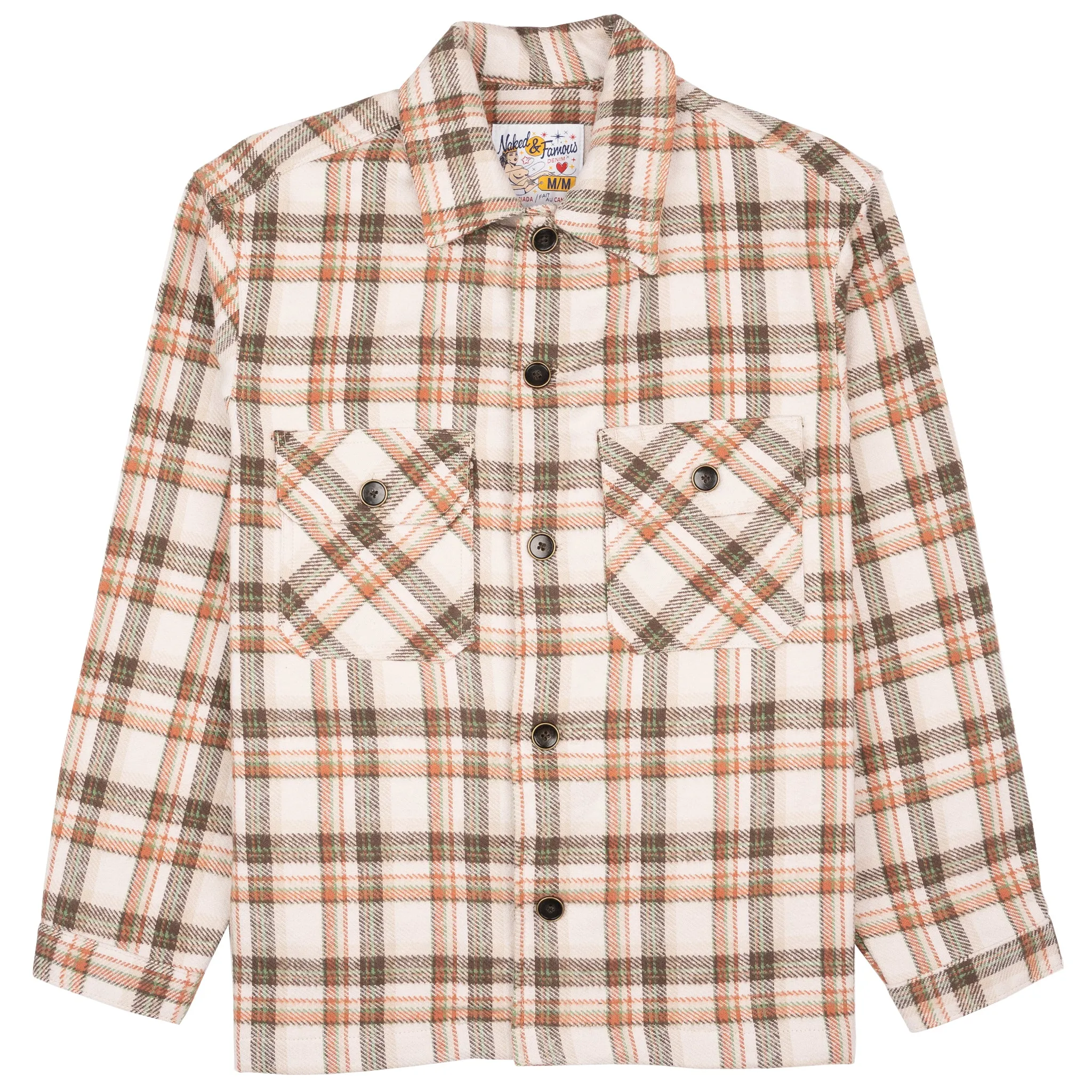 Over Shirt - Triple Yarn Twill Check Brush - Beige Eye-Catching Pattern Luxury Feel