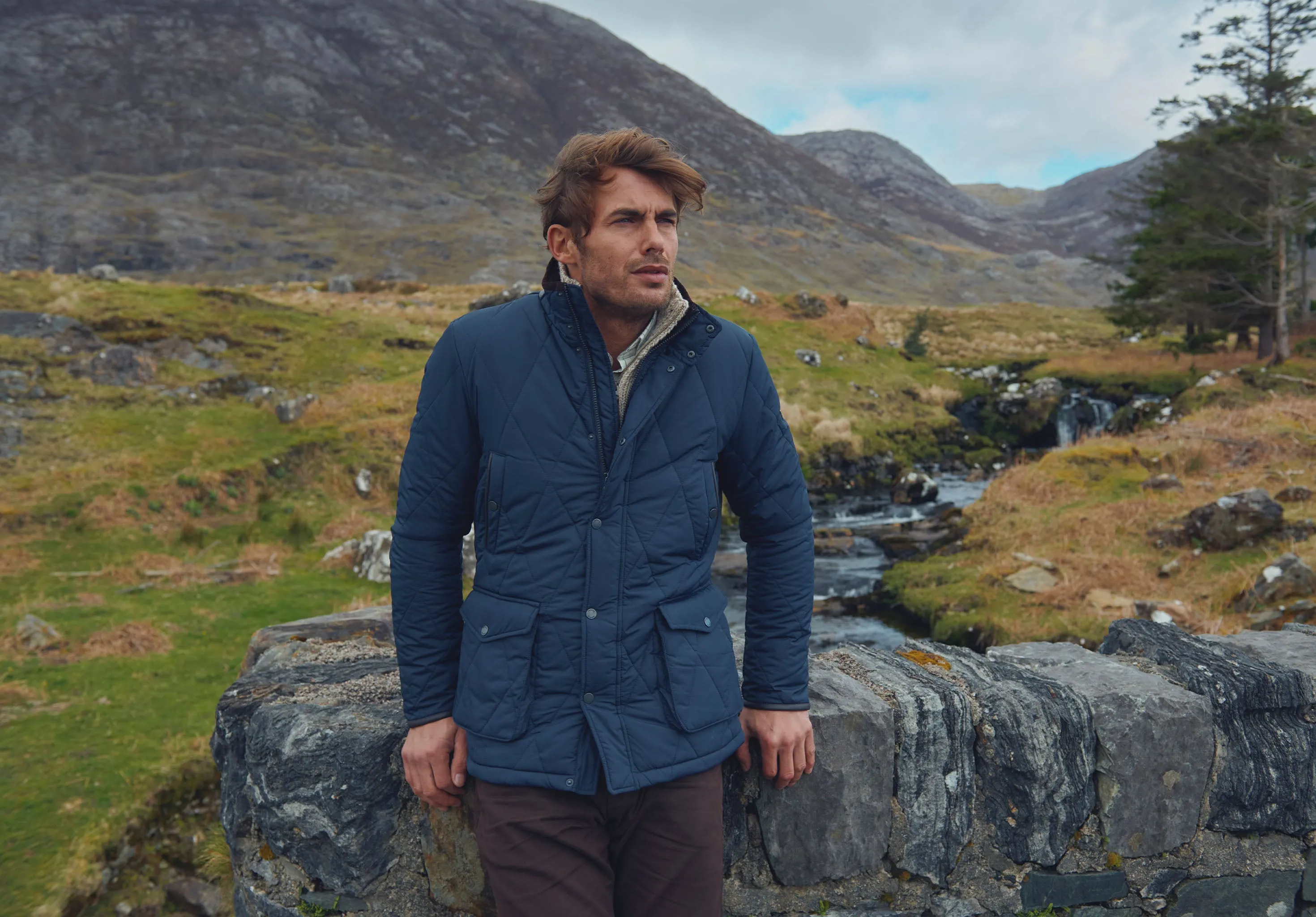 Farmley Men??s Quilted Jacket - Navy Auxiliary Attachment Points