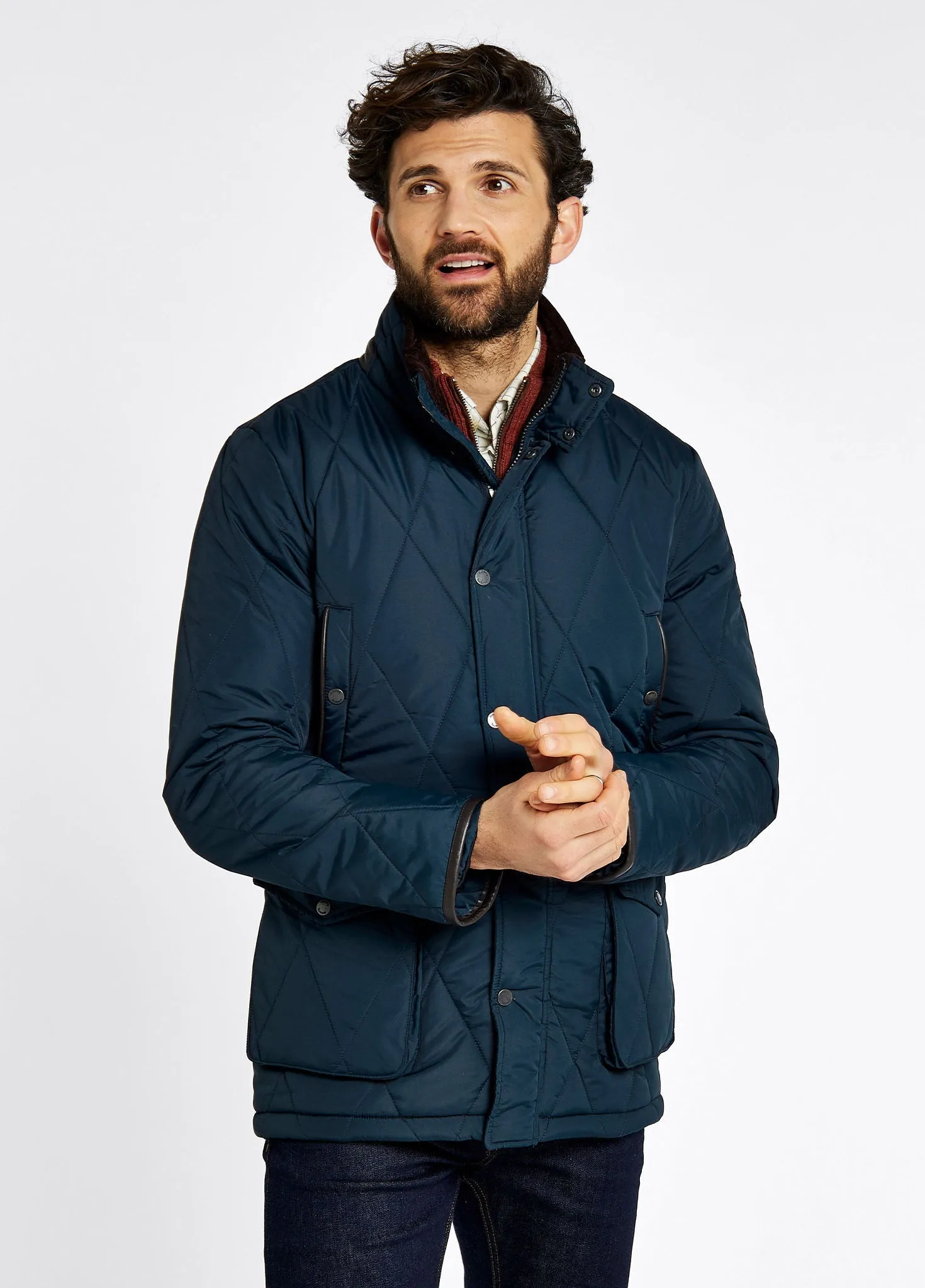 Farmley Men??s Quilted Jacket - Navy Reinforced Stress Points Hypoallergenic Interior Layer