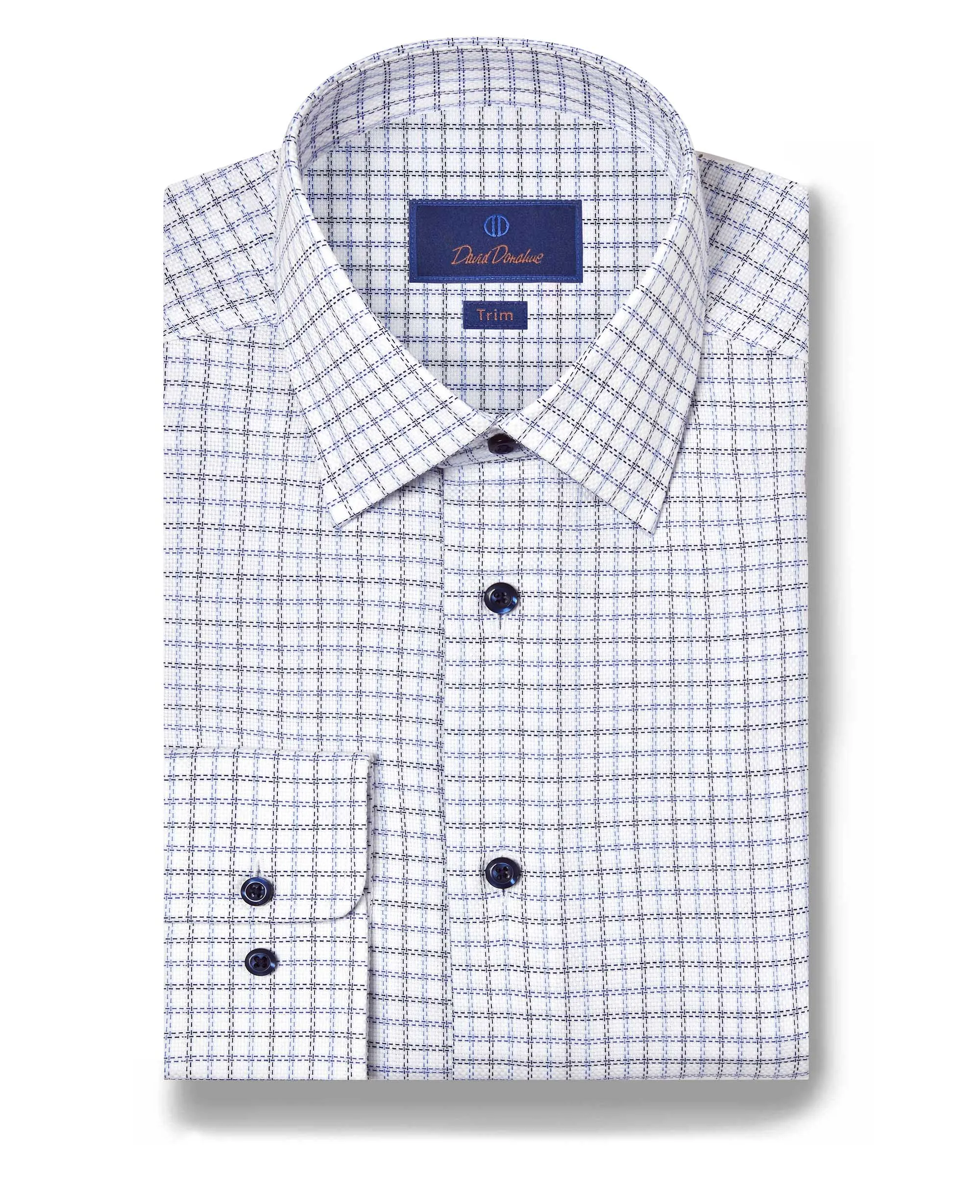 TBSP11808414 | Blue & Navy Textured  Check Dress Shirt Gradient effect tailored look