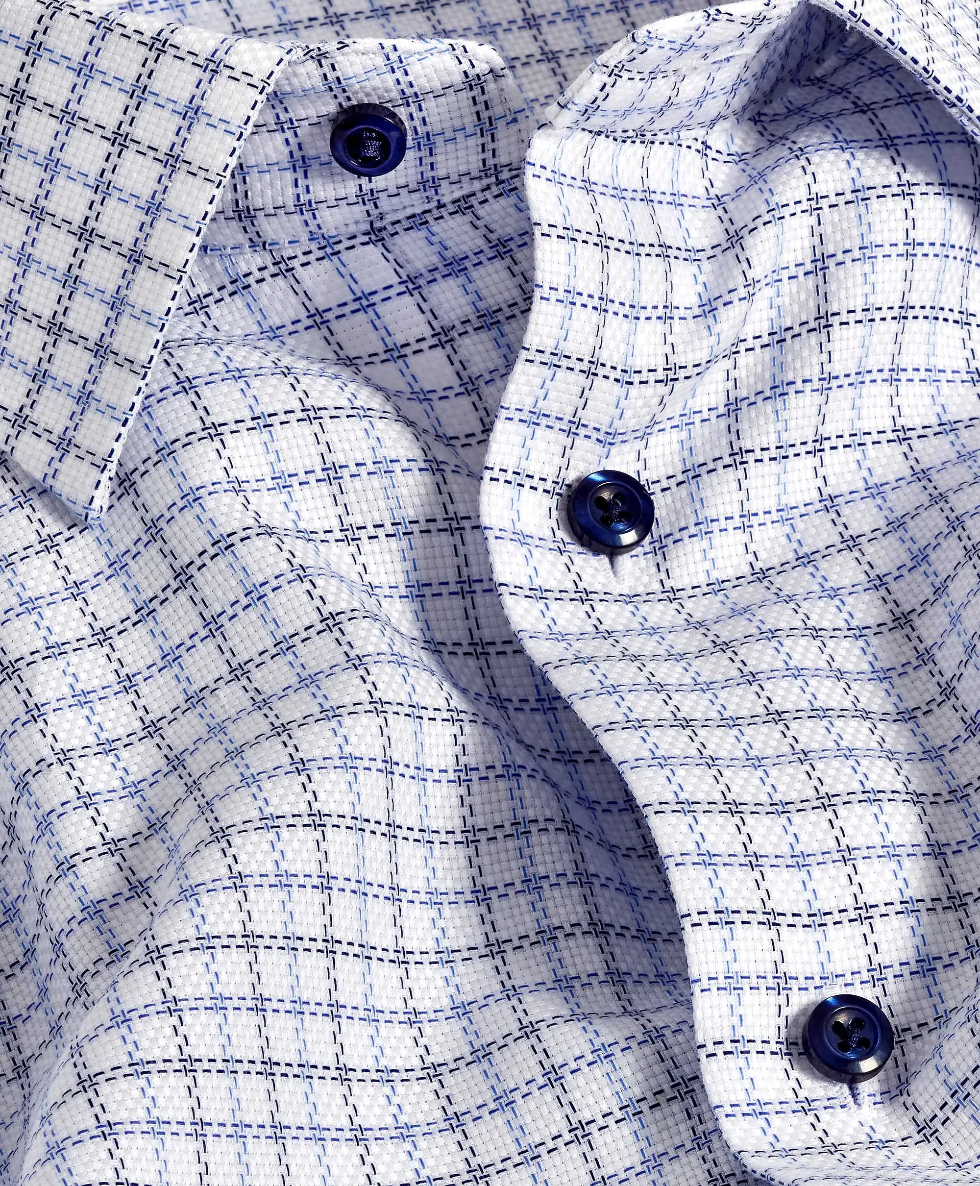 TBSP11808414 | Blue & Navy Textured  Check Dress Shirt Designer Look Casual Option
