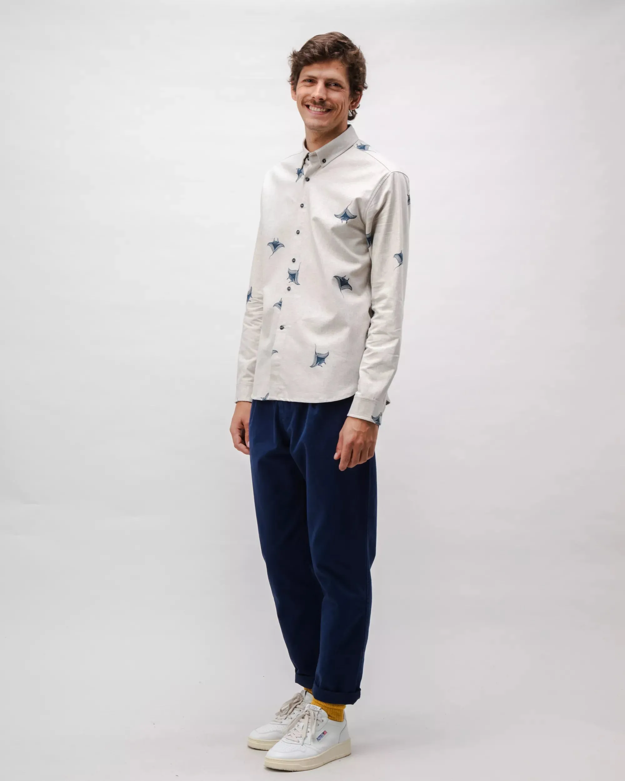 Manta Ray Flannel Shirt Grey Unique Design