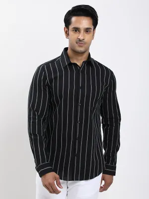 Men Striped Full Sleeve Cotton Shirt Dressy look High Neck