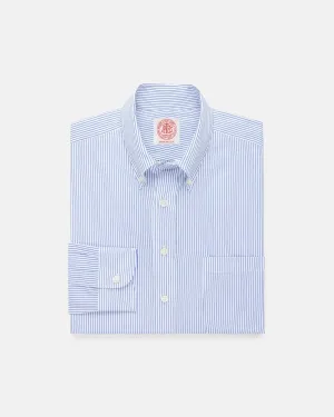 Flexible Mobility Lightweight texture Made-in-USA Light Blue Pencil Stripe Button Down Shirt - Classic Fit