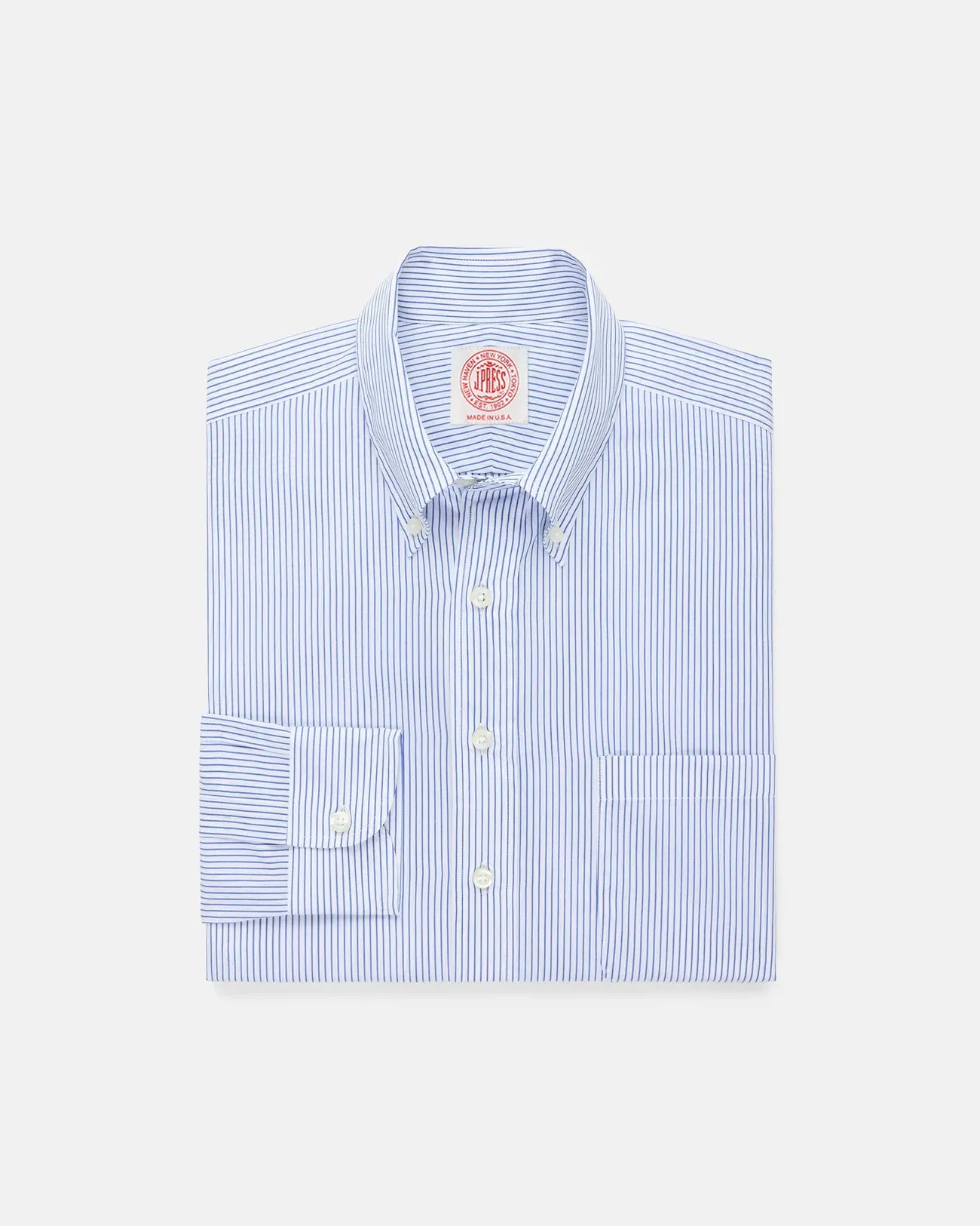 Flexible Mobility Lightweight texture Made-in-USA Light Blue Pencil Stripe Button Down Shirt - Classic Fit