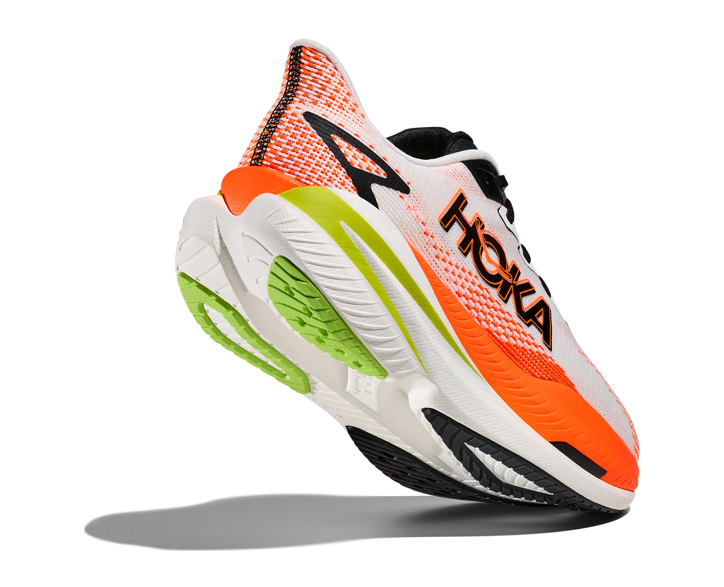 Men's HOKA  Mach X 3 Running Shoe in White | Neon Tangerine evening