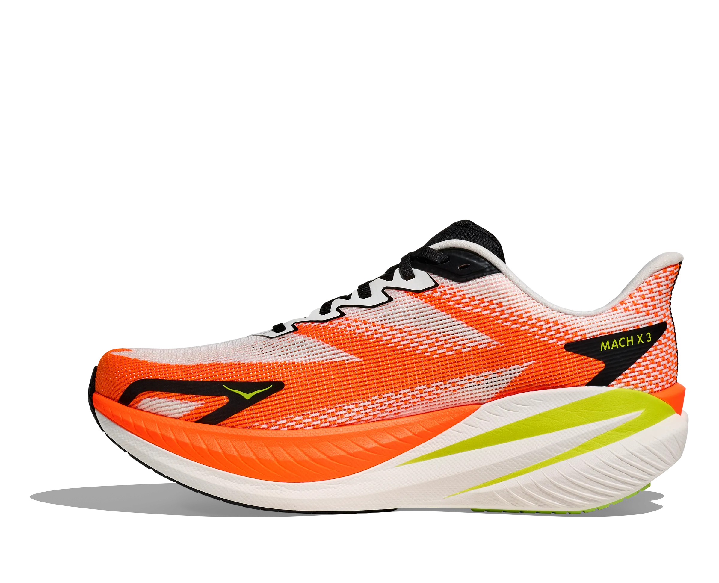 Men's HOKA  Mach X 3 Running Shoe in White | Neon Tangerine NylonMesh