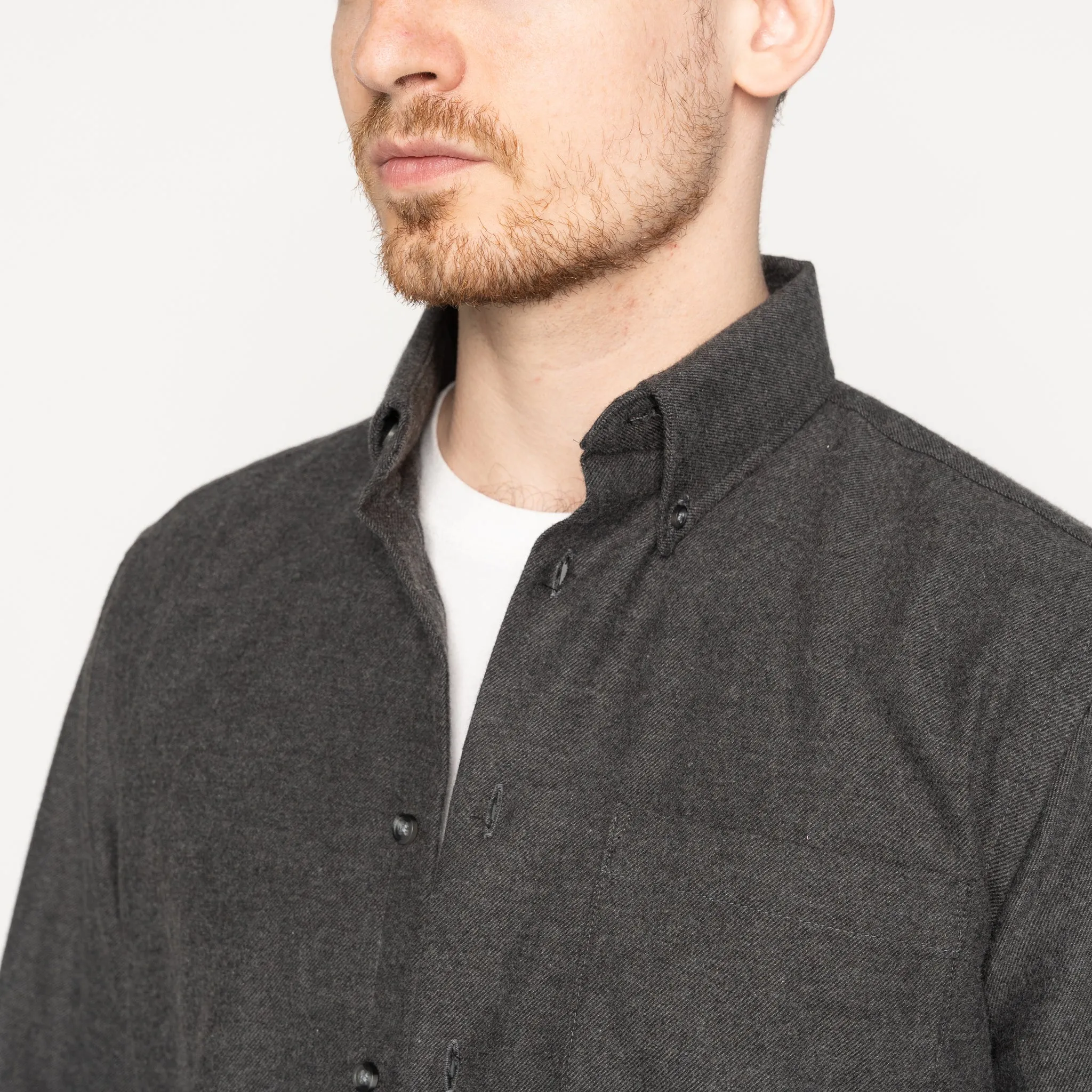 Easy Shirt - Yak Fiber Brushed Flannel - Charcoal Button front
