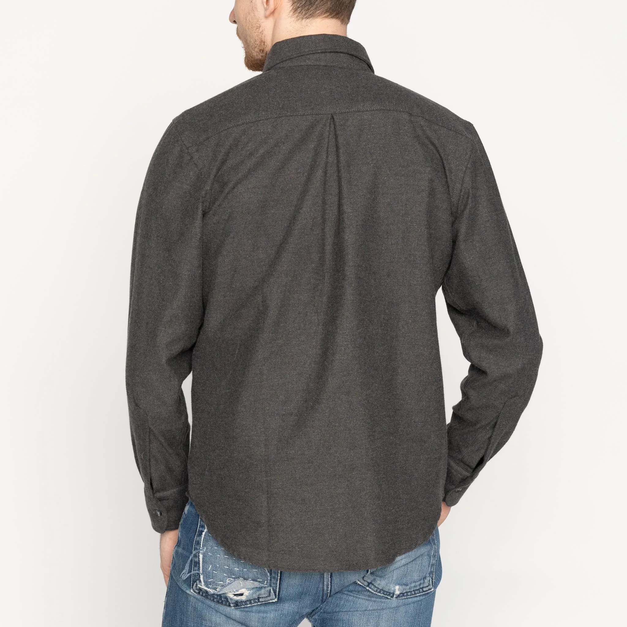 Travel Friendly Reinforced Side Vents Easy Shirt - Yak Fiber Brushed Flannel - Charcoal