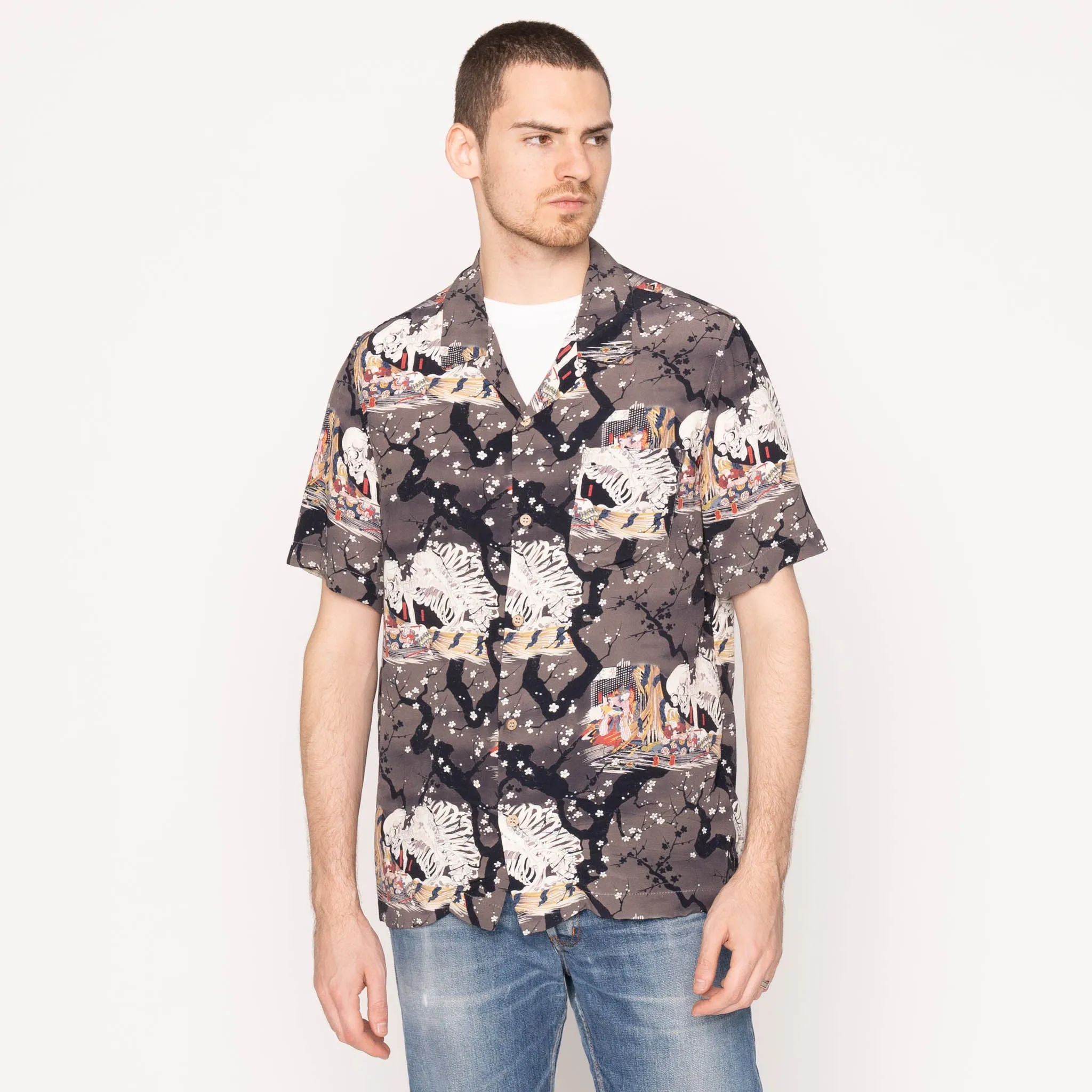 Aloha Shirt - Skeletons - Dark Grey Breathable mesh