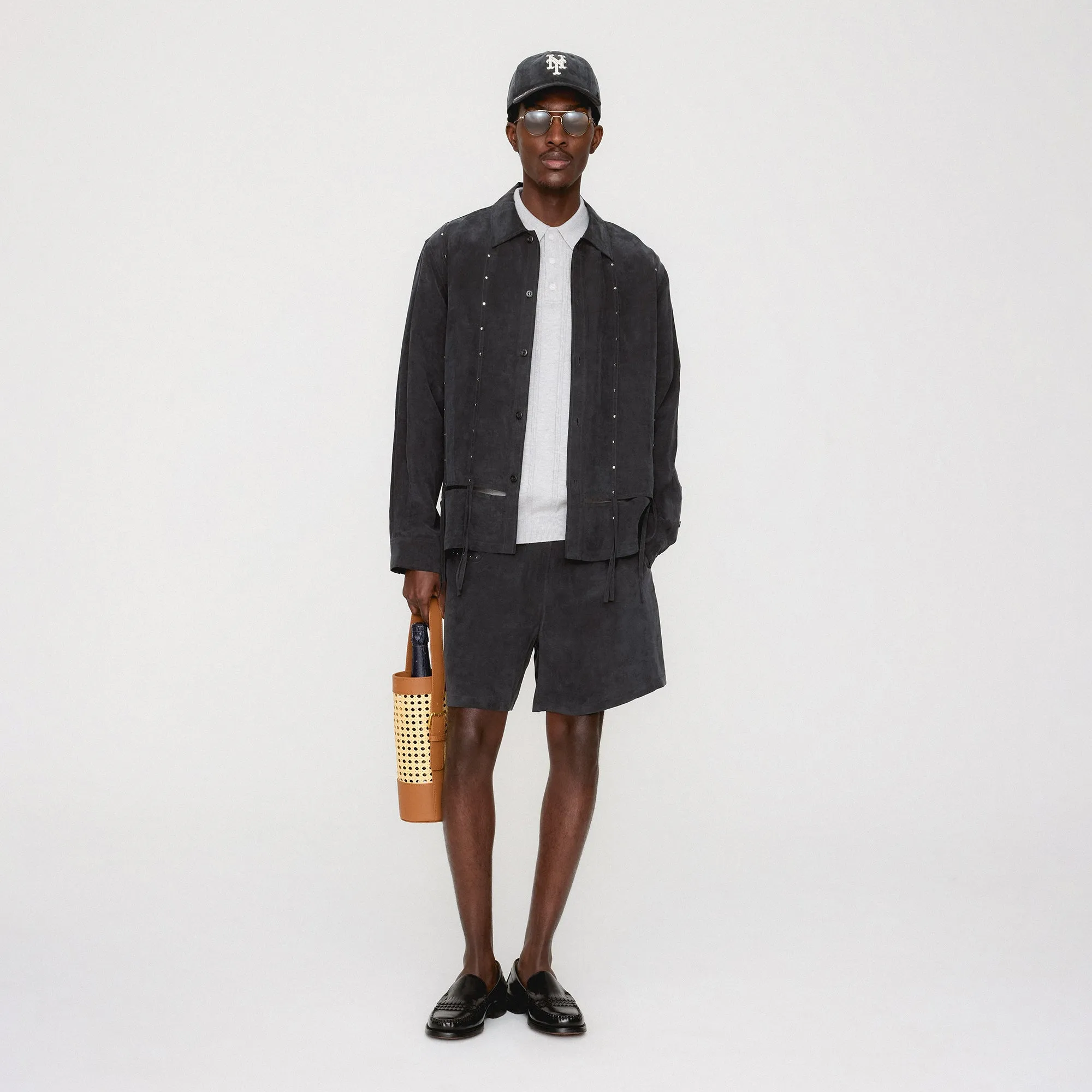 &Kin Ribbon Long Sleeve Boxy Collared Overshirt - Black EcoFriendly Dye Wind Resistant Lining