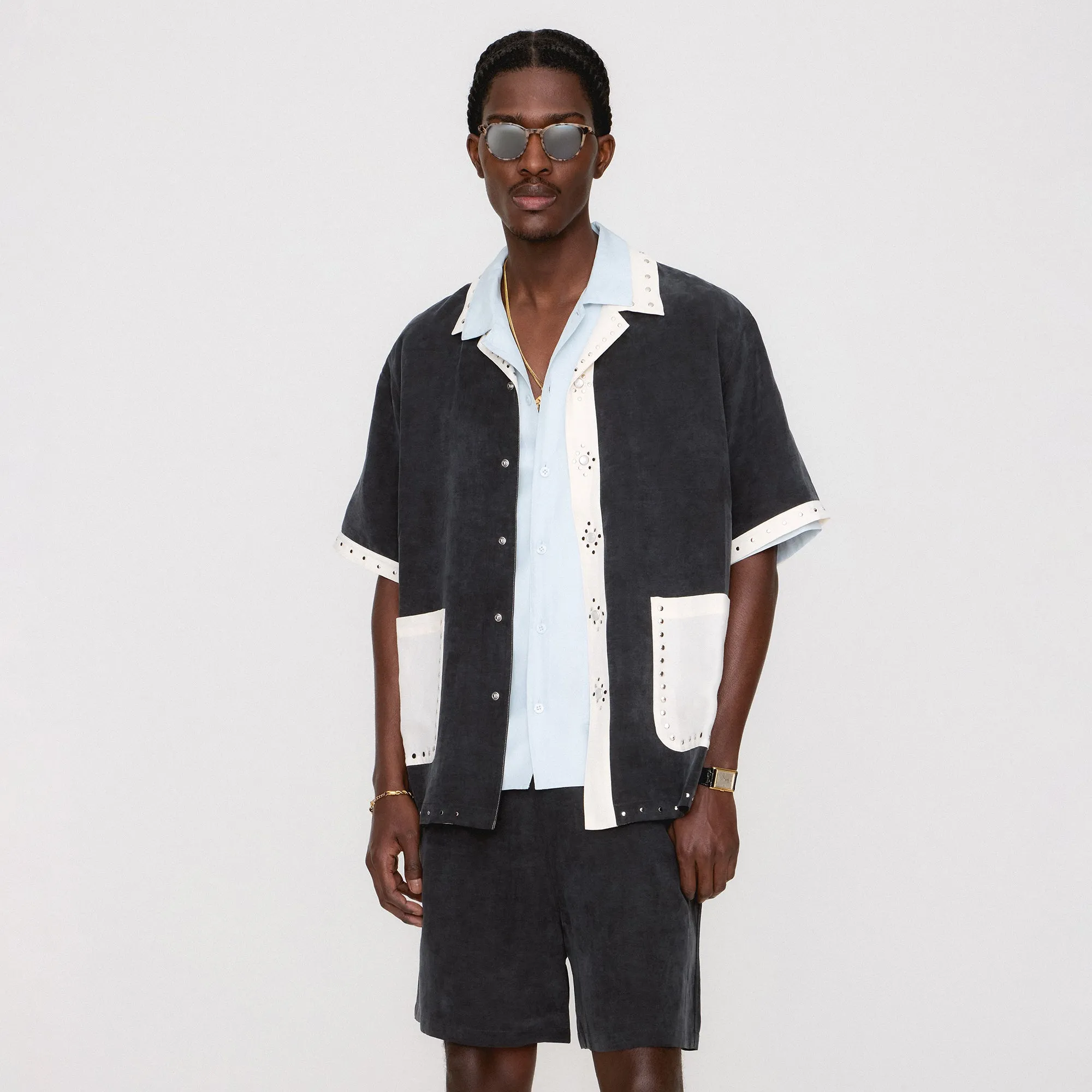 Seamless Bonding &Kin Sawyer Short Sleeve Camp Collar Shirt - Black