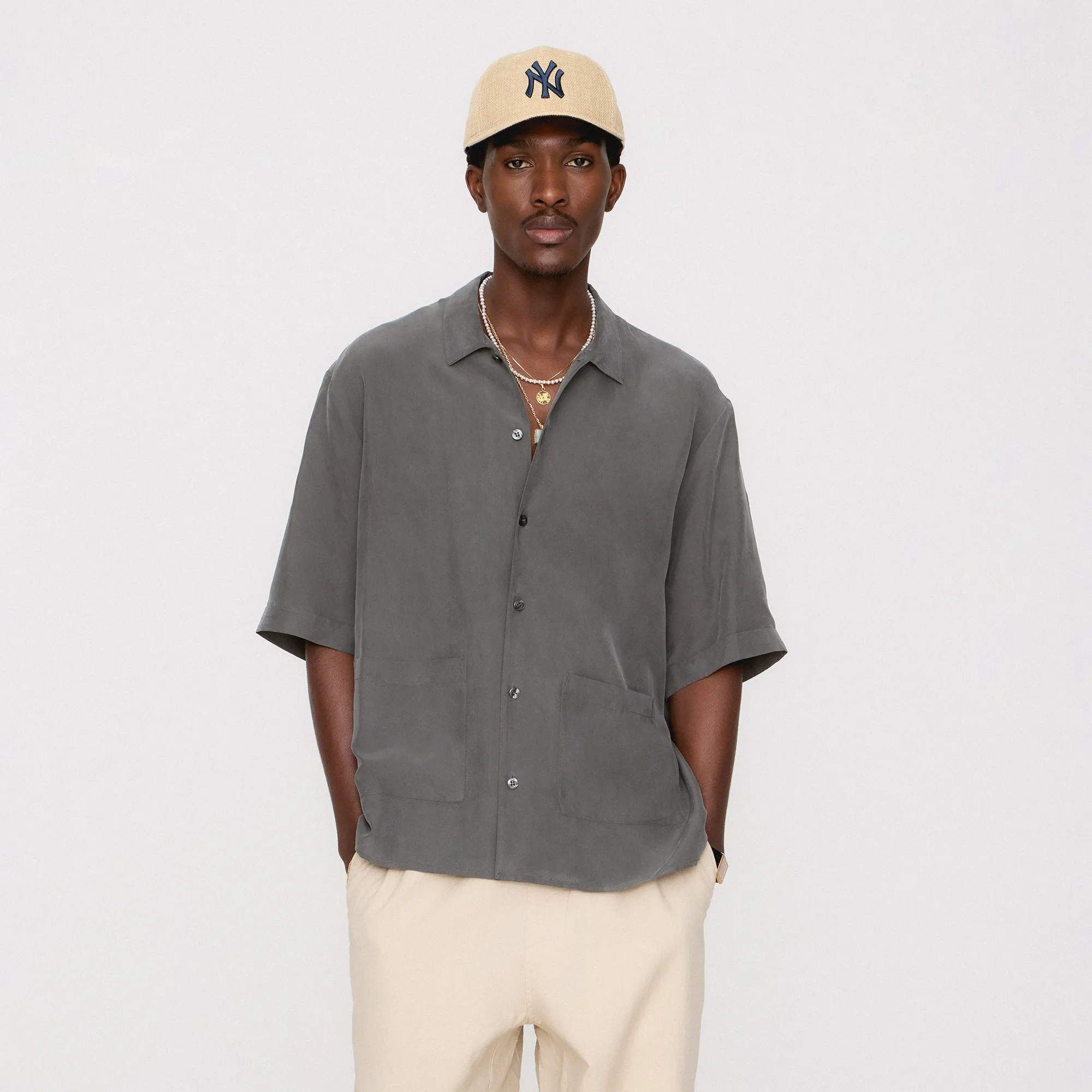 &Kin Silk Habotai Short Sleeve Reade Shirt -  Somber Windproof Hood Moisture Management Fabric