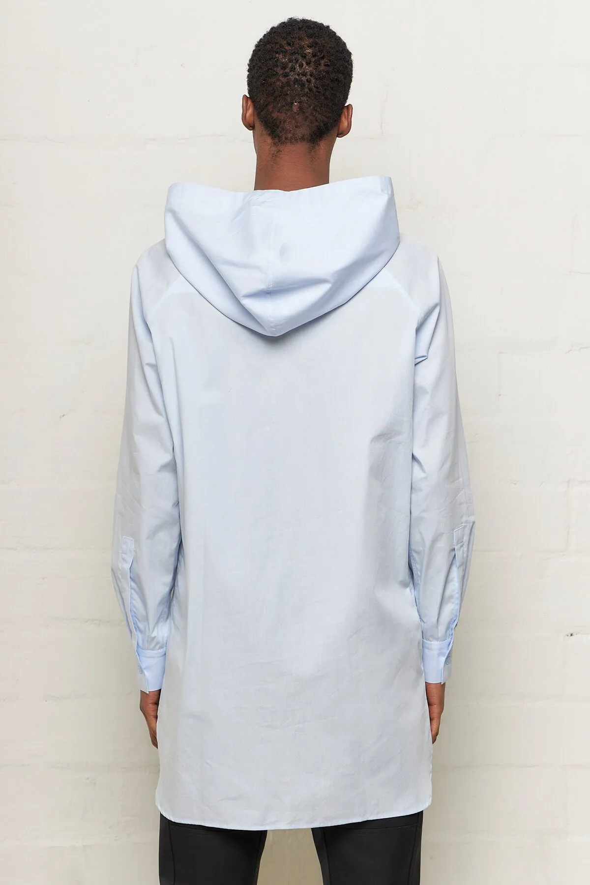 Popeline Light Blue Hooded Shirt Gradient effect