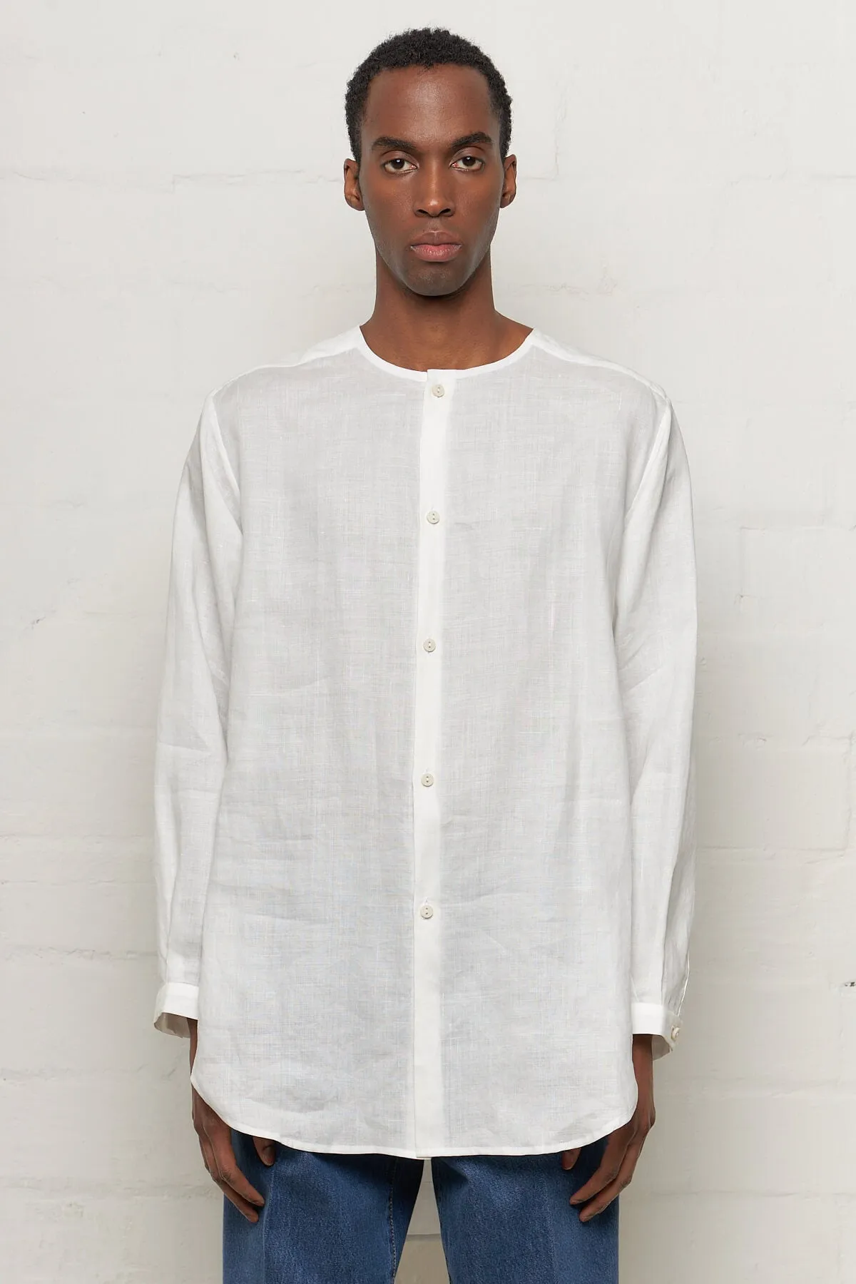 Lightweight Weave Collarless Dress Shirt Ramie