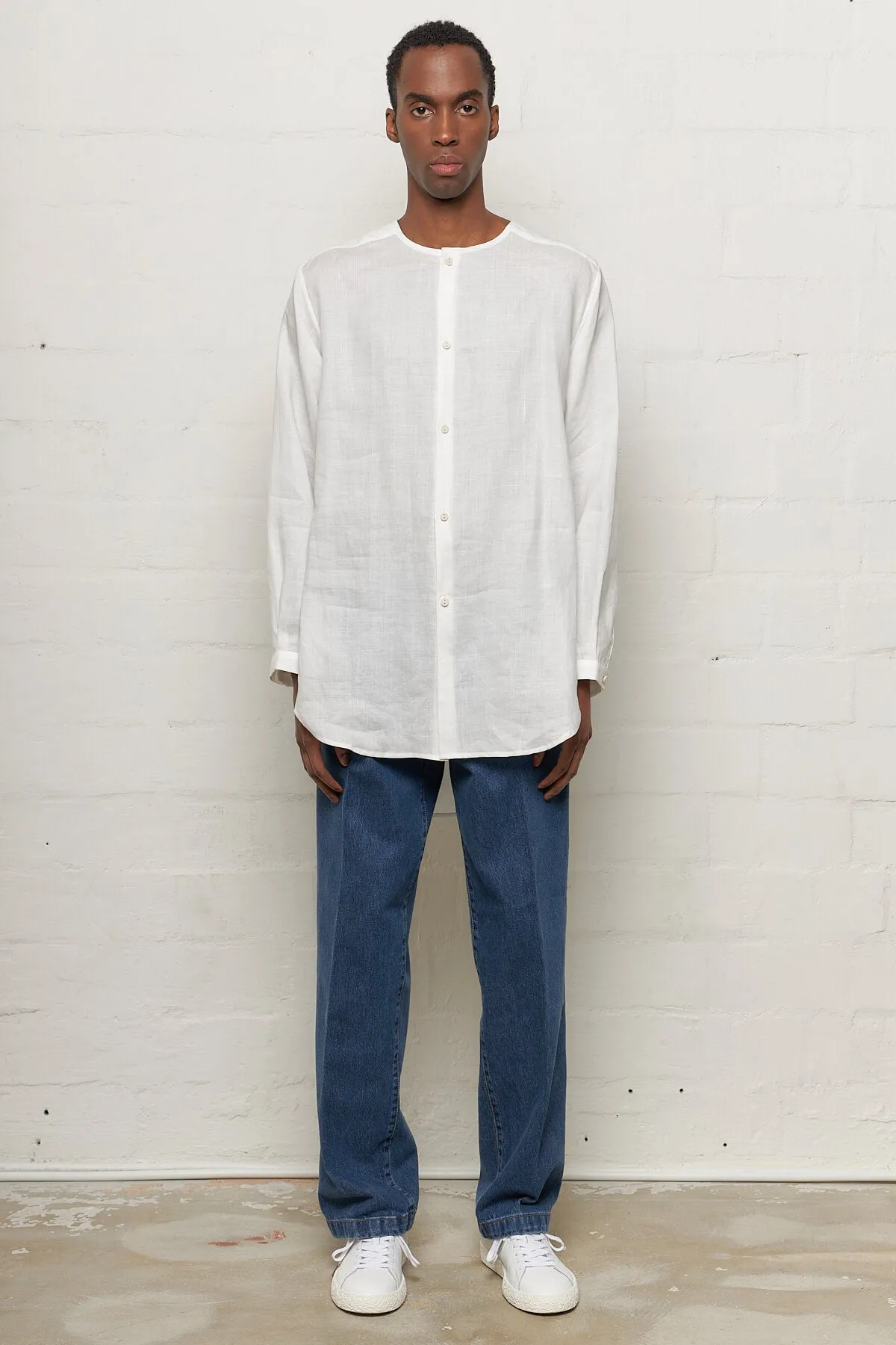 Collarless Dress Shirt Ramie Comfy Wear