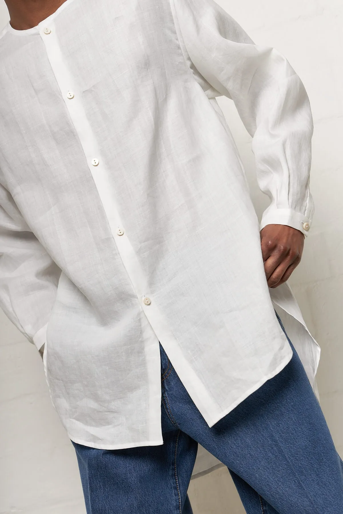 Collarless Dress Shirt Ramie Easy Fit Timeless Comfort
