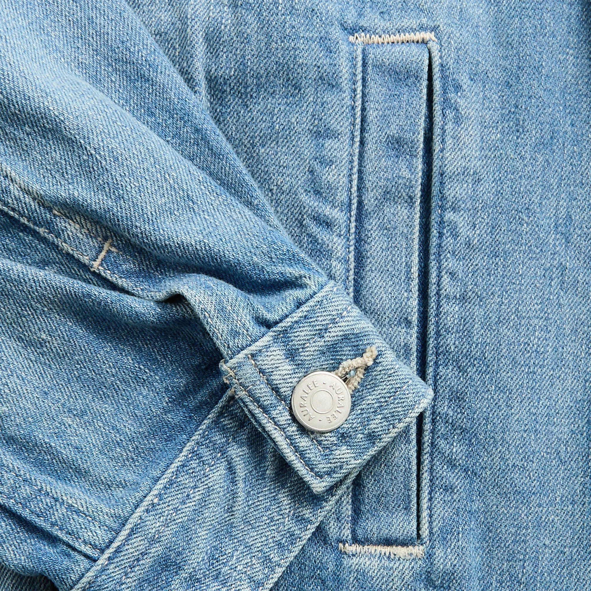 Elegant Evening Reused Cloth Auralee Selvedge Faded Light Denim Blouson - Light Indigo