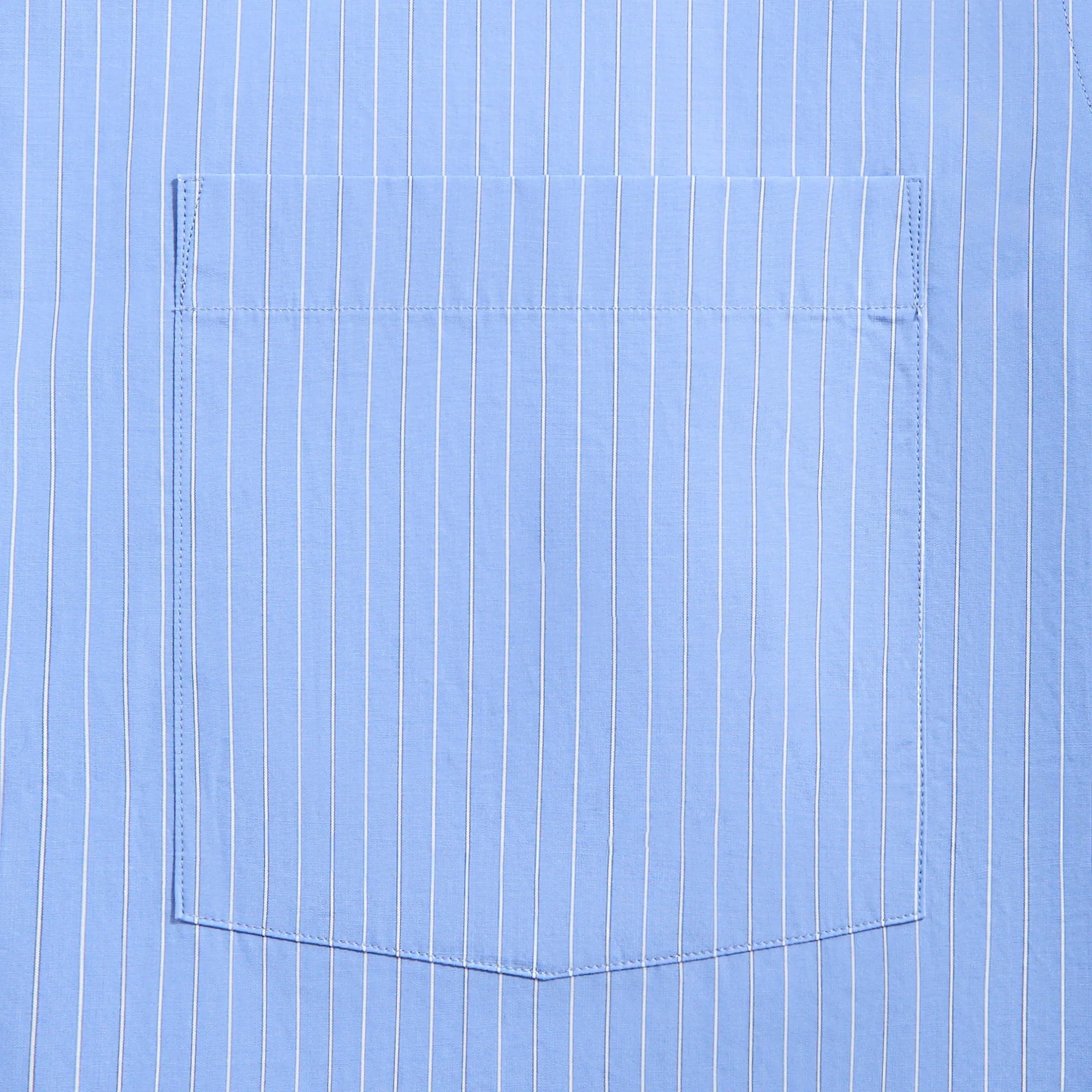 Auralee Suvin High Count Cloth Stripe Half Sleeved Shirt - Blue Stripes Abrasion Resistant Panels