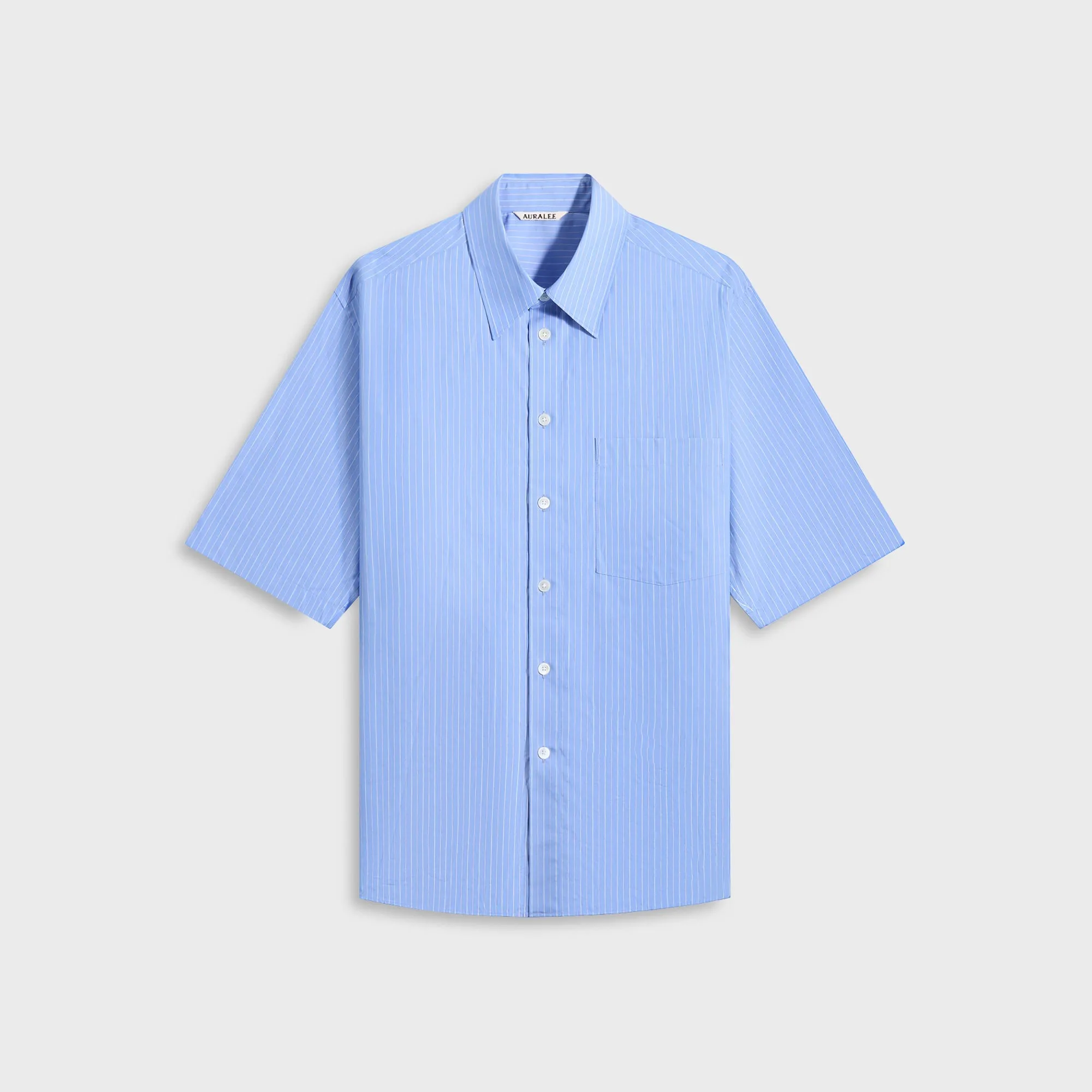 Auralee Suvin High Count Cloth Stripe Half Sleeved Shirt - Blue Stripes Thermo Regulating Moisture Wicking Fabric