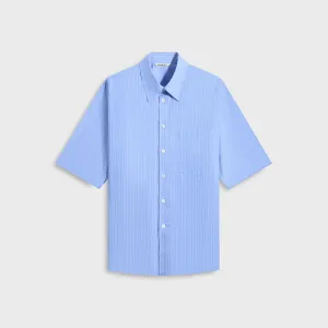 Auralee Suvin High Count Cloth Stripe Half Sleeved Shirt - Blue Stripes Thermo Regulating Moisture Wicking Fabric
