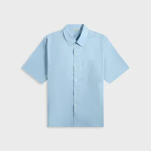 Elastic hem Waist Belt Auralee Washed Finx Typewriter Open Collar Shirt - Light Blue