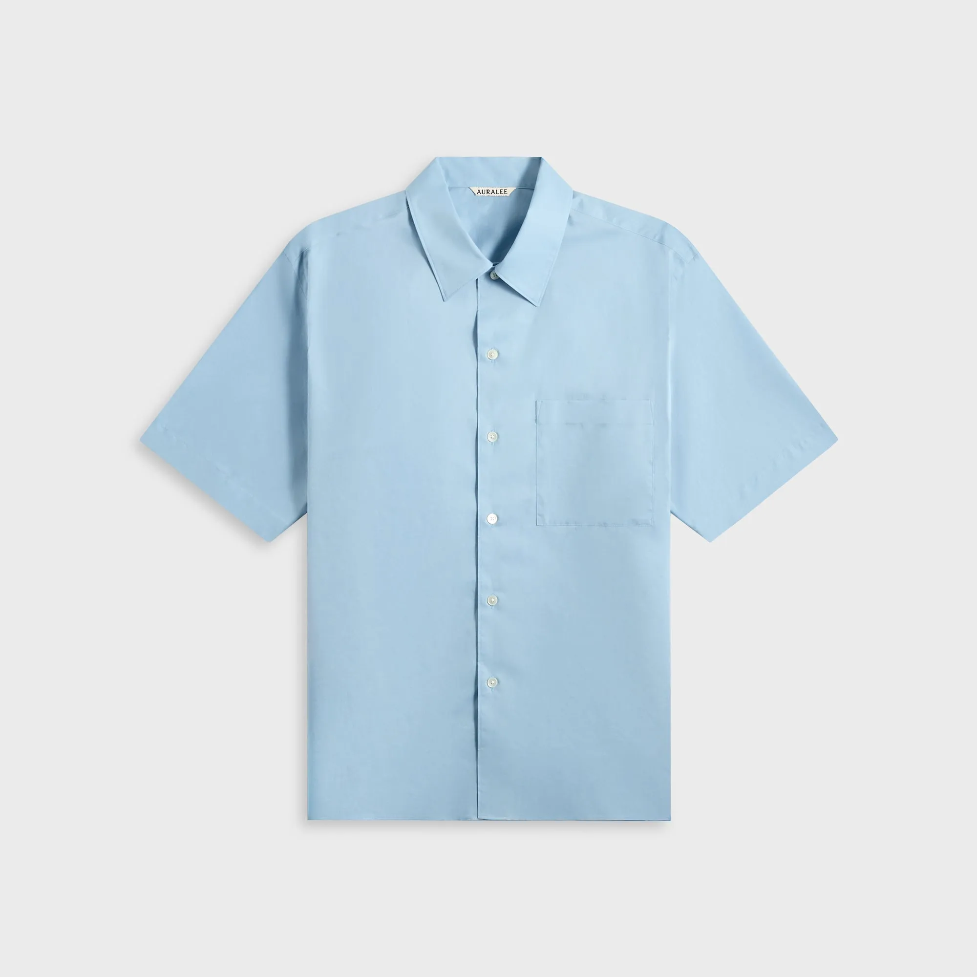 Quick Release Buckle Mechanism Auralee Washed Finx Typewriter Open Collar Shirt - Light Blue