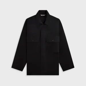 Auralee Wool Herringbone Over Shirt - Black Functional Pockets Style MagneticClosureSystem