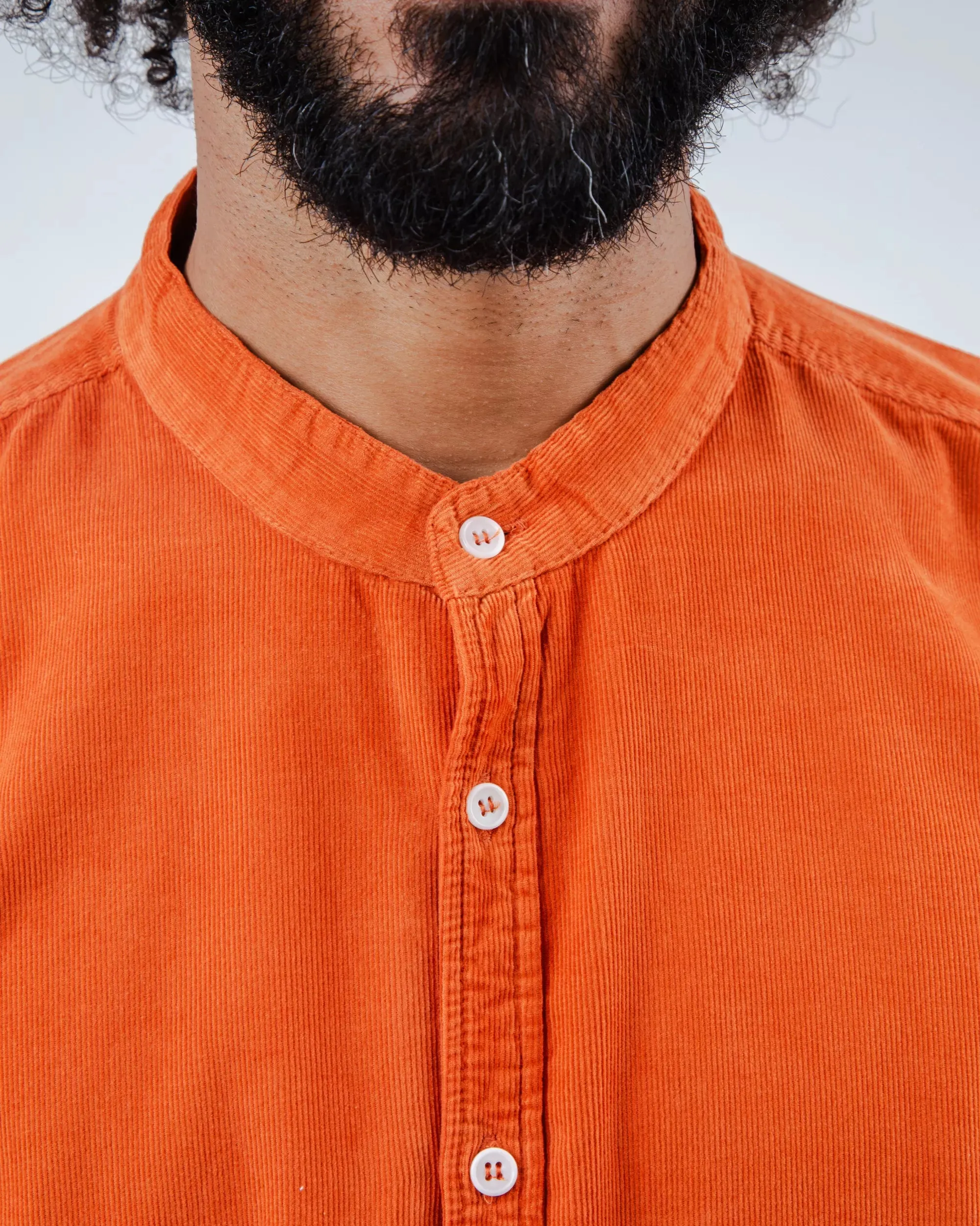 Luxurious Feel Babycord Japanese Mao Cotton Shirt Burnt Orange