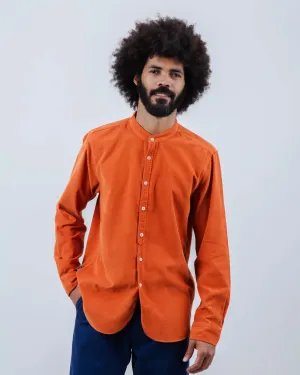 Comfort-First Babycord Japanese Mao Cotton Shirt Burnt Orange