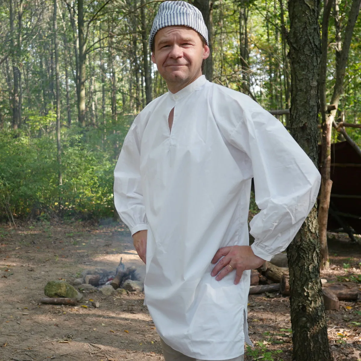 Seasonal Collection Banded Collar Shirt in Cotton