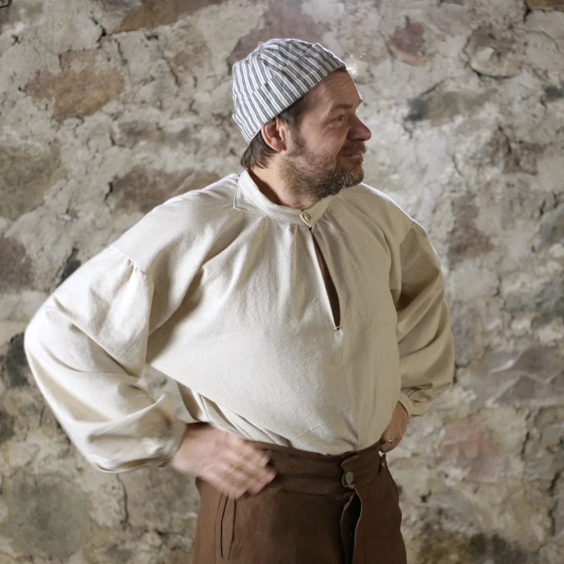 Banded Collar Shirt in Osnaburg Soft Stretch Collar Stylish Comfort