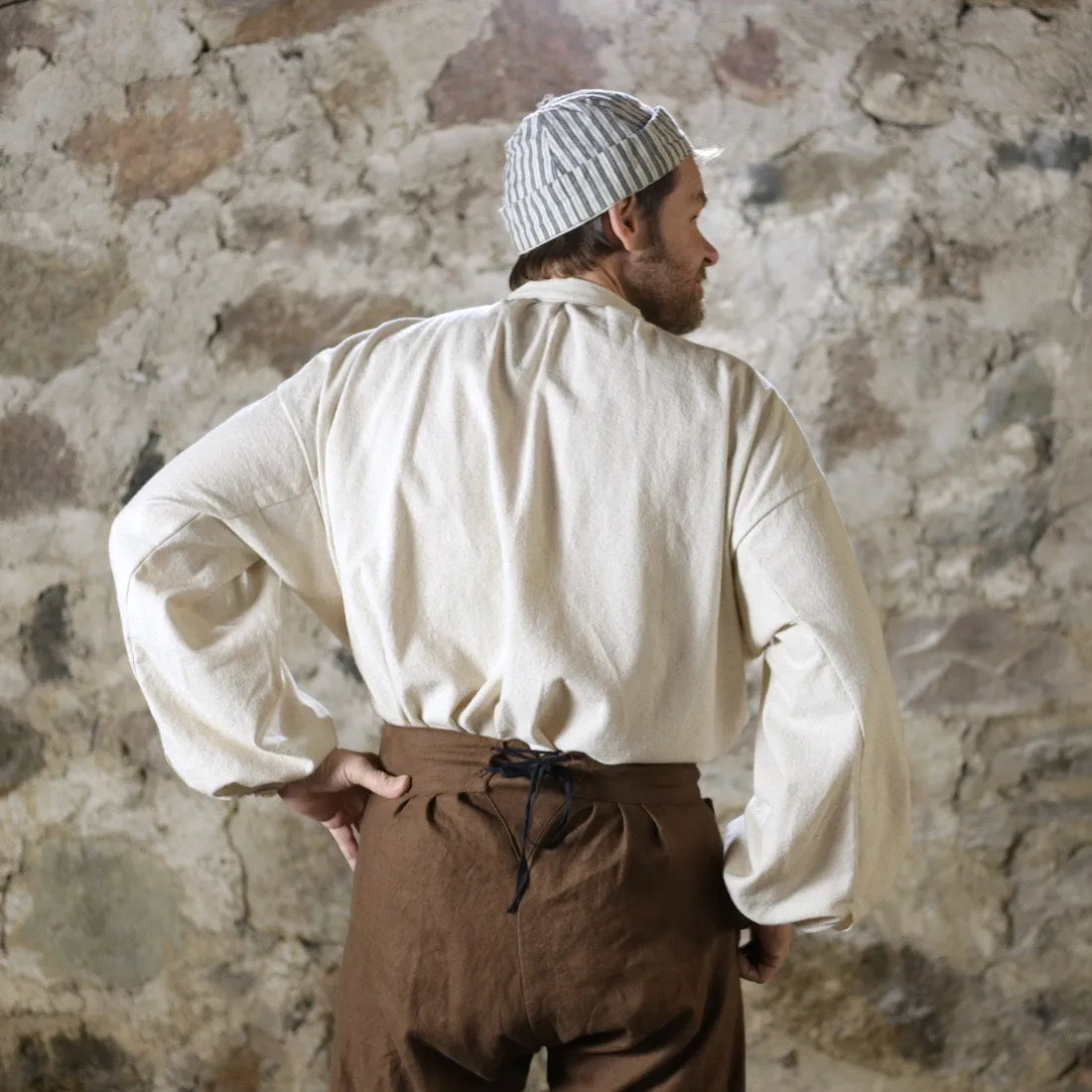 Banded Collar Shirt in Osnaburg garden party