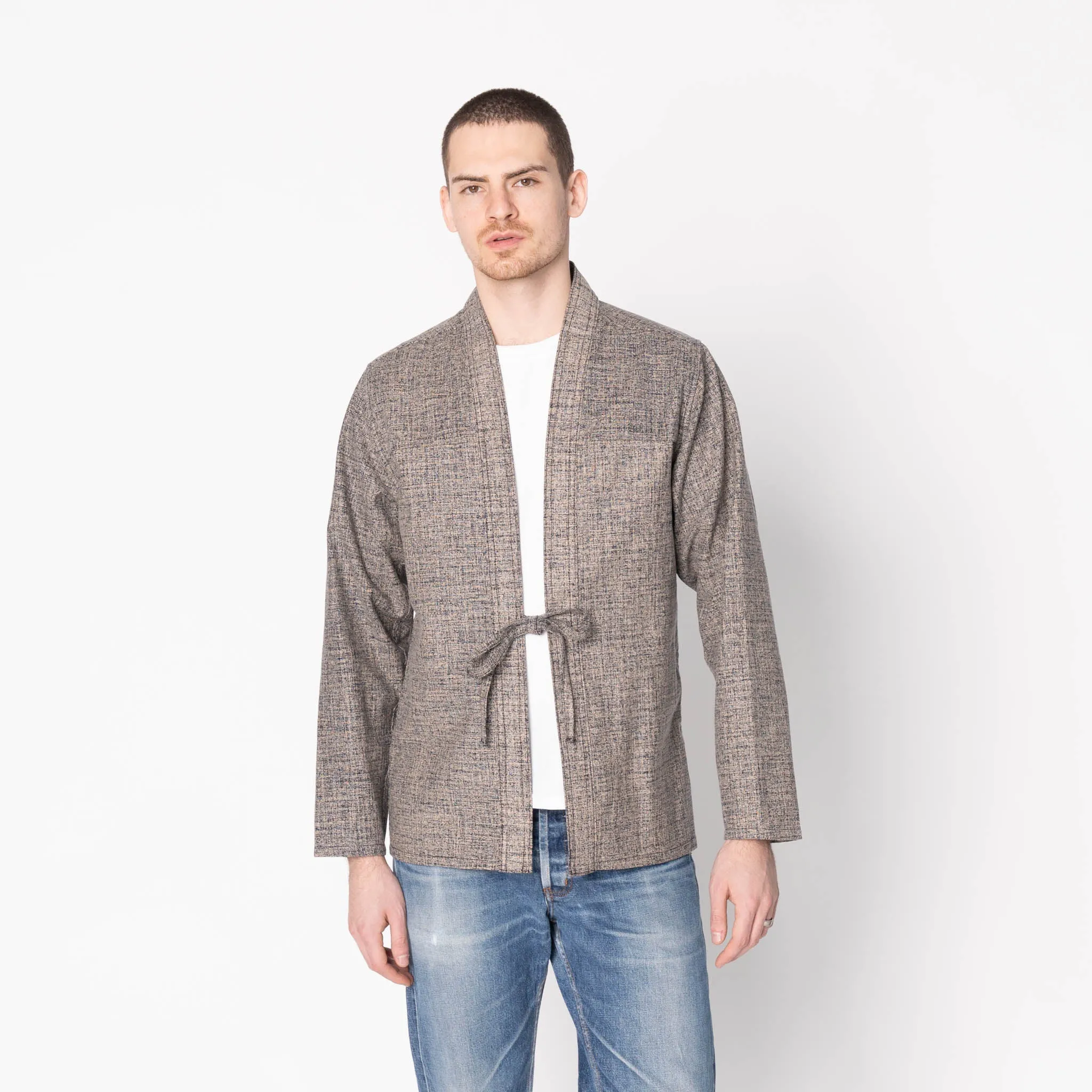 Lightweight Fabric Geometric Design Kimono Shirt - Kimono Scramble - Indigo