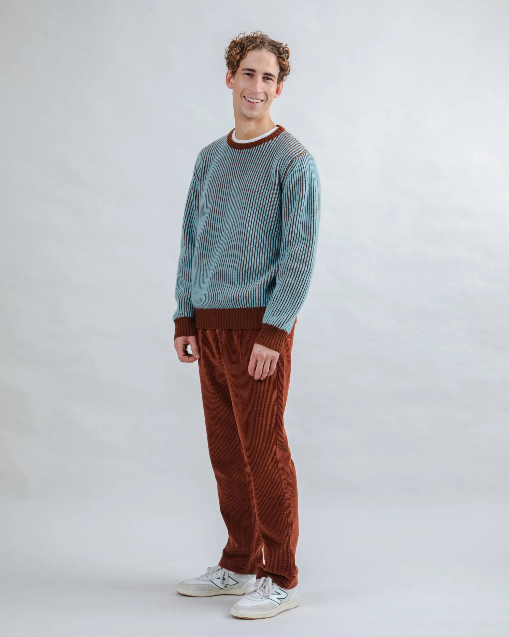 Muscular Fit Layered Bicolor Wool Sweater Blue