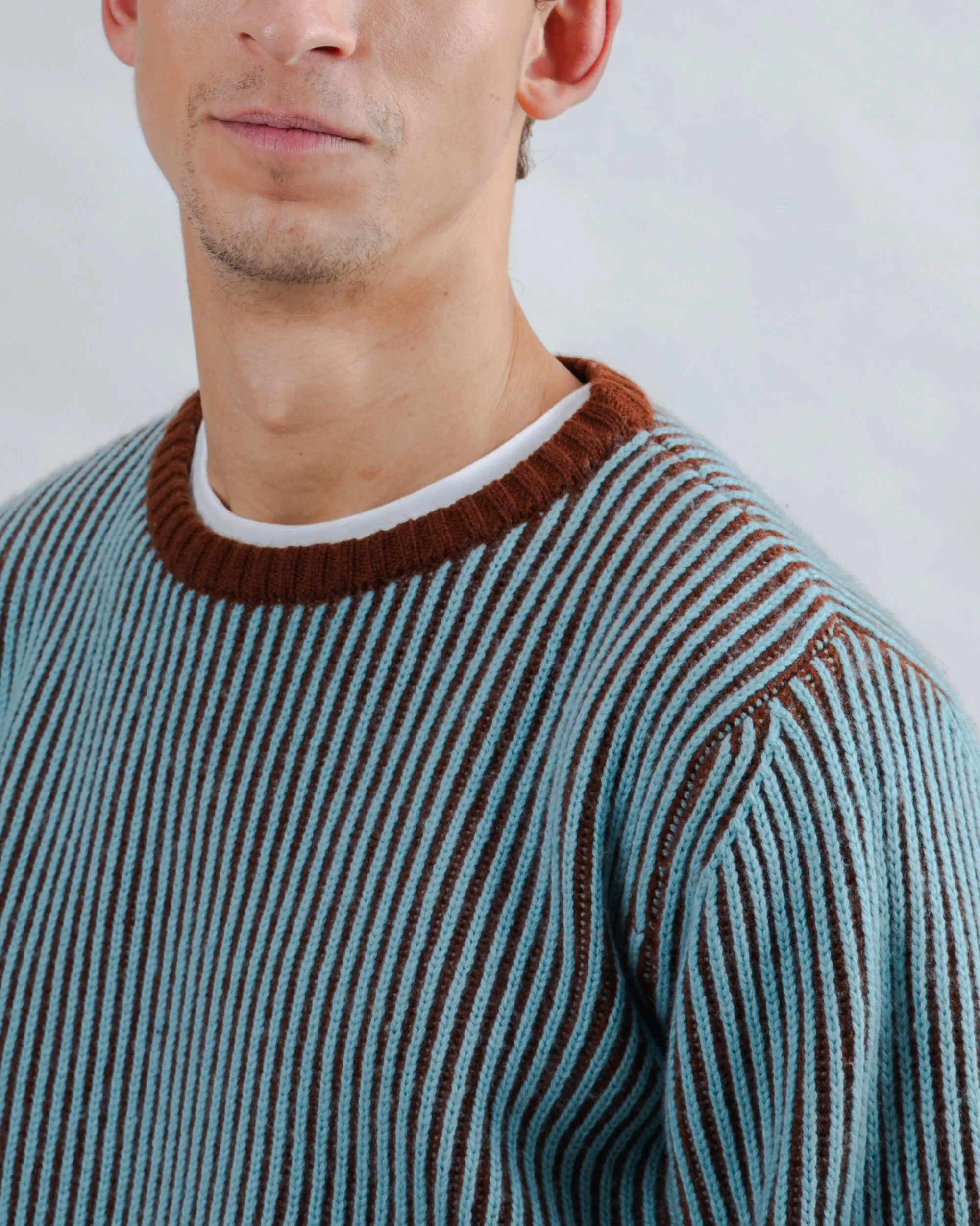 Bicolor Wool Sweater Blue Cozy Fleece Trendy Wearable