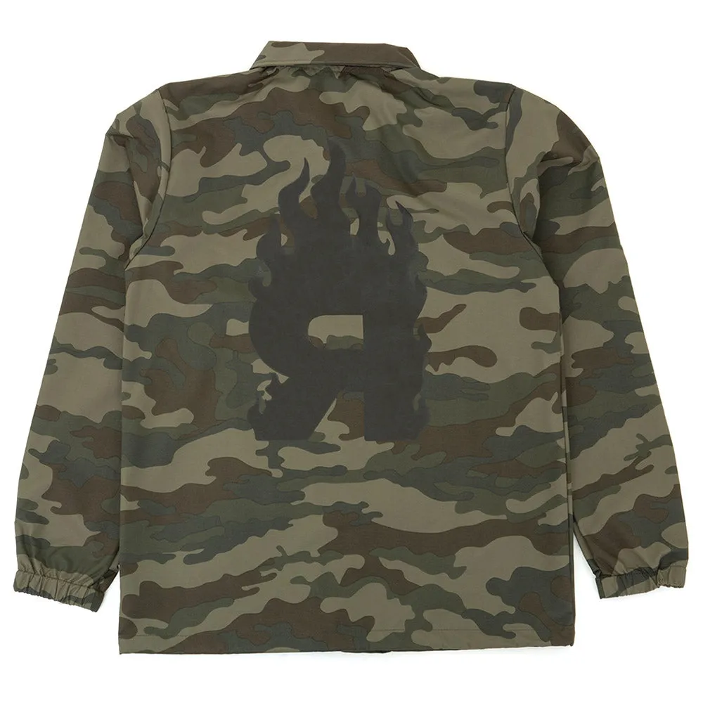 Comfy Street Piece Adjustable drawstring Big Flaming R Coach's Jacket (Woodland Camo)