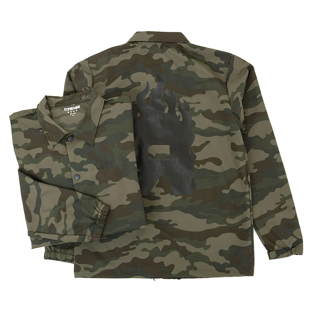Non Restrictive Fit Big Flaming R Coach's Jacket (Woodland Camo)