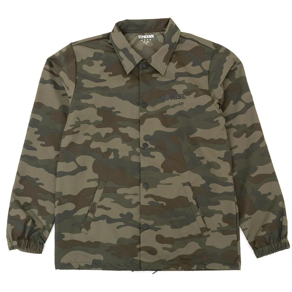 Big Flaming R Coach's Jacket (Woodland Camo) RubberizedButtonClosures