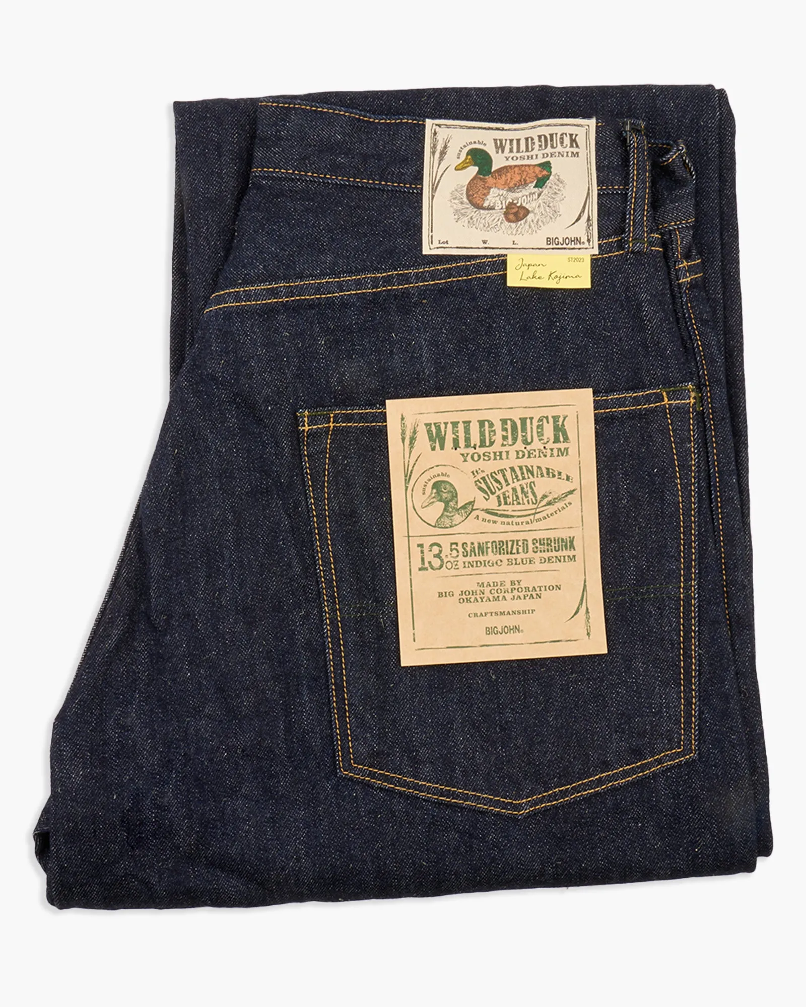 Big John Green Label M1011RC Wild Duck Yoshi Denim Wide Straight Selvedge Jeans - Indigo Onewash Cool Essentials Go To Piece