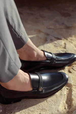 Flexible Shank Detail Work Black Formal Moccassins Shoes